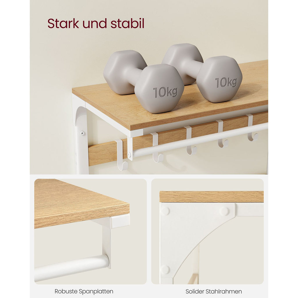 Wall coat rack-with shelf-10 detachable hooks-oak-white