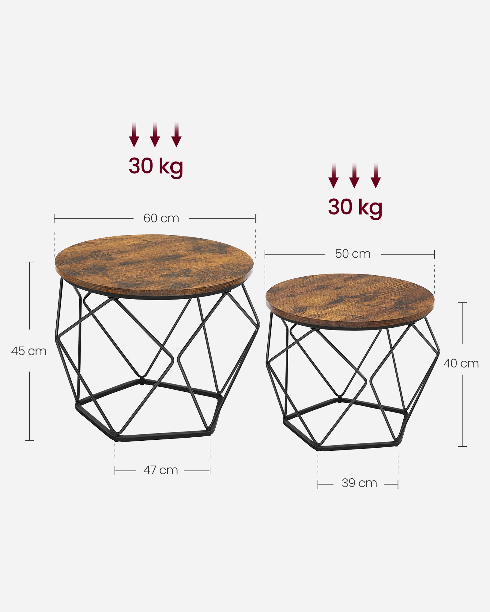 Round coffee table set of 2-Vintage Flair-Vintage Brown-Inktzwart