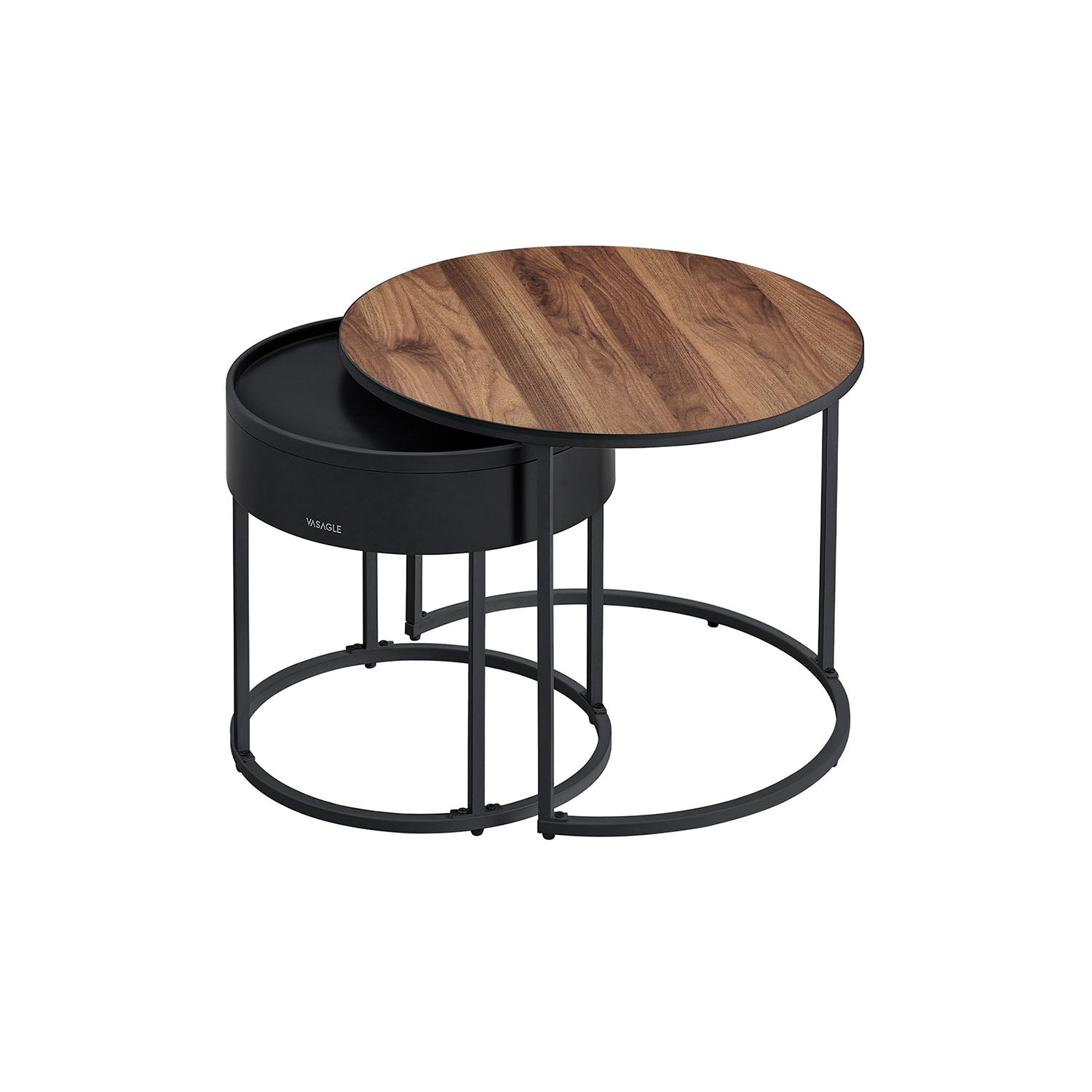 Round coffee table set of 2 vintage brown-ink black