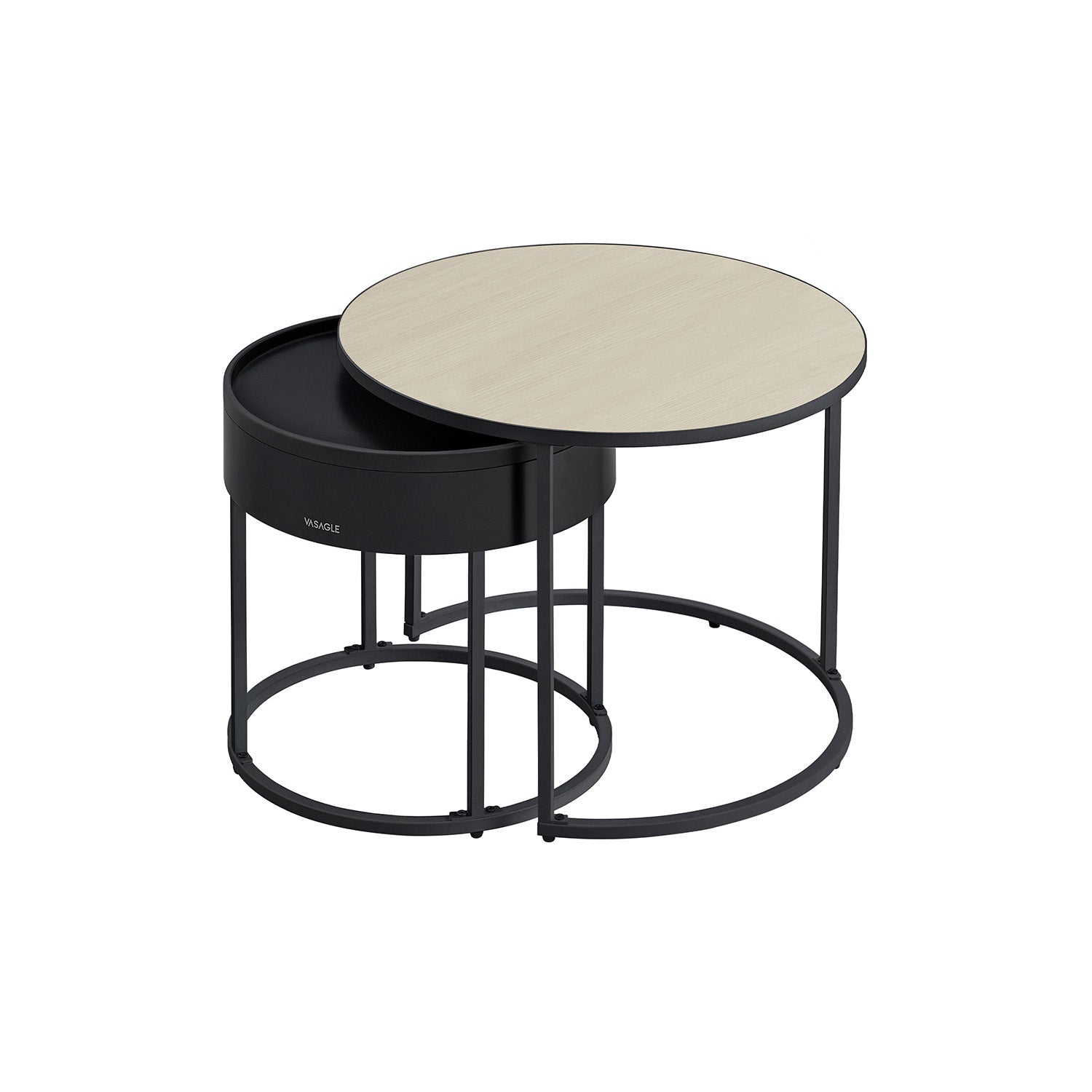 Round coffee table set of 2 vintage brown-ink black