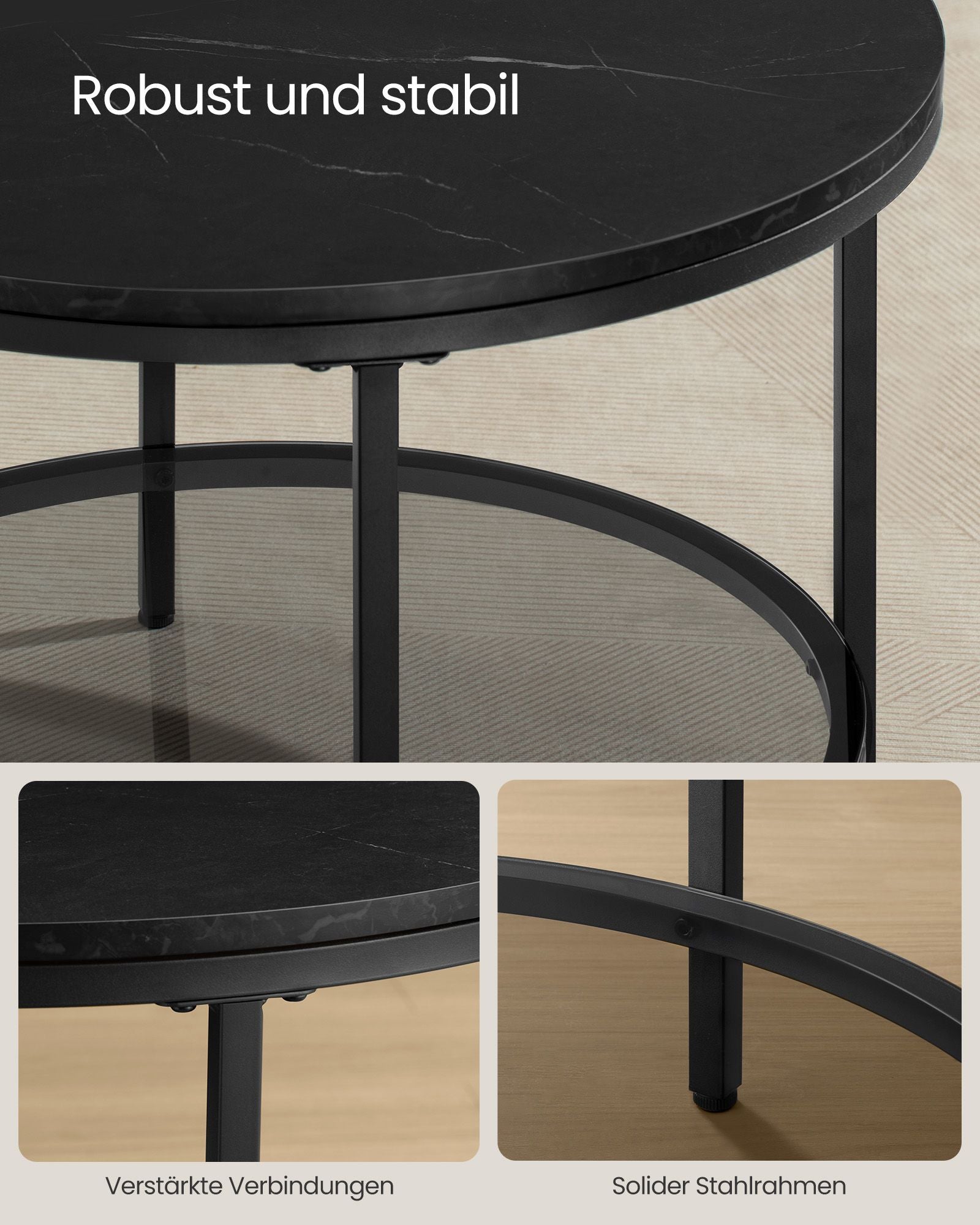 Coffee table-2 levels-Glass sheet-Marble black-ink black