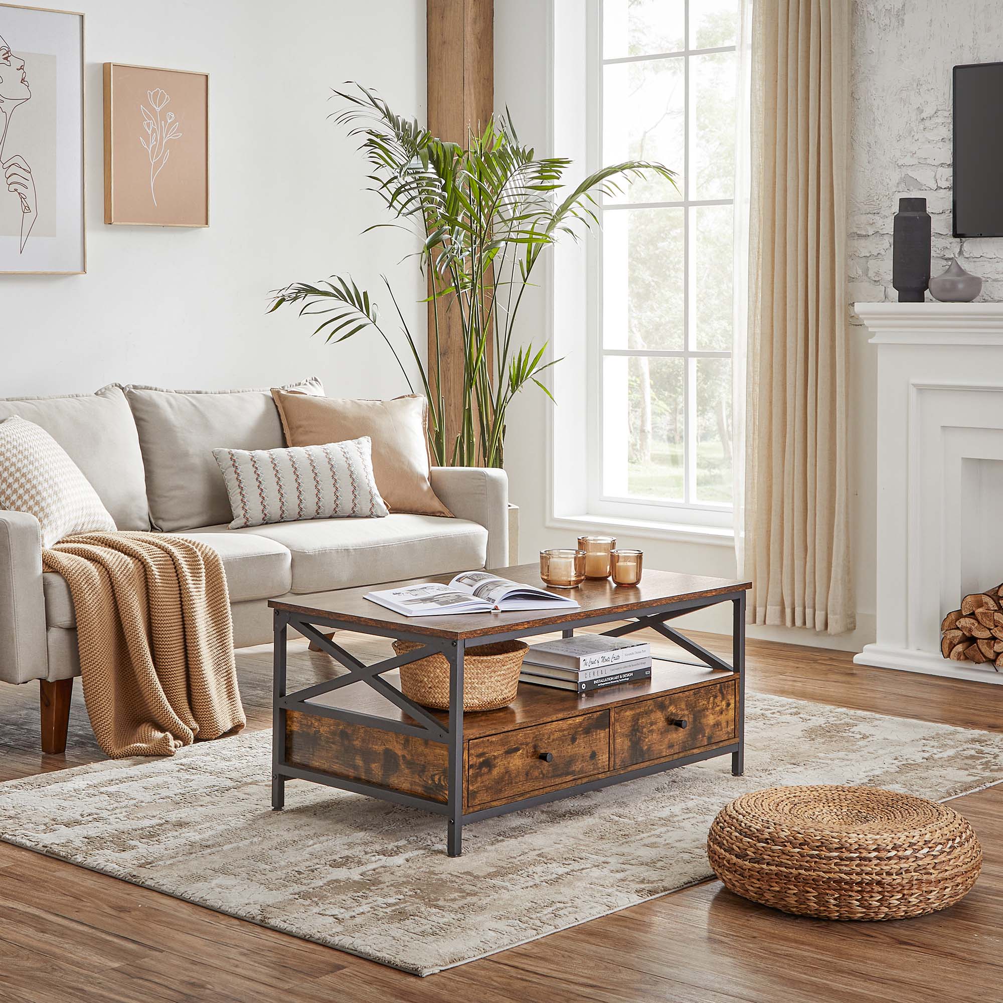 Coffee table - Living room table - With 2 drawers - 100 x 55 x 45 cm - Brown