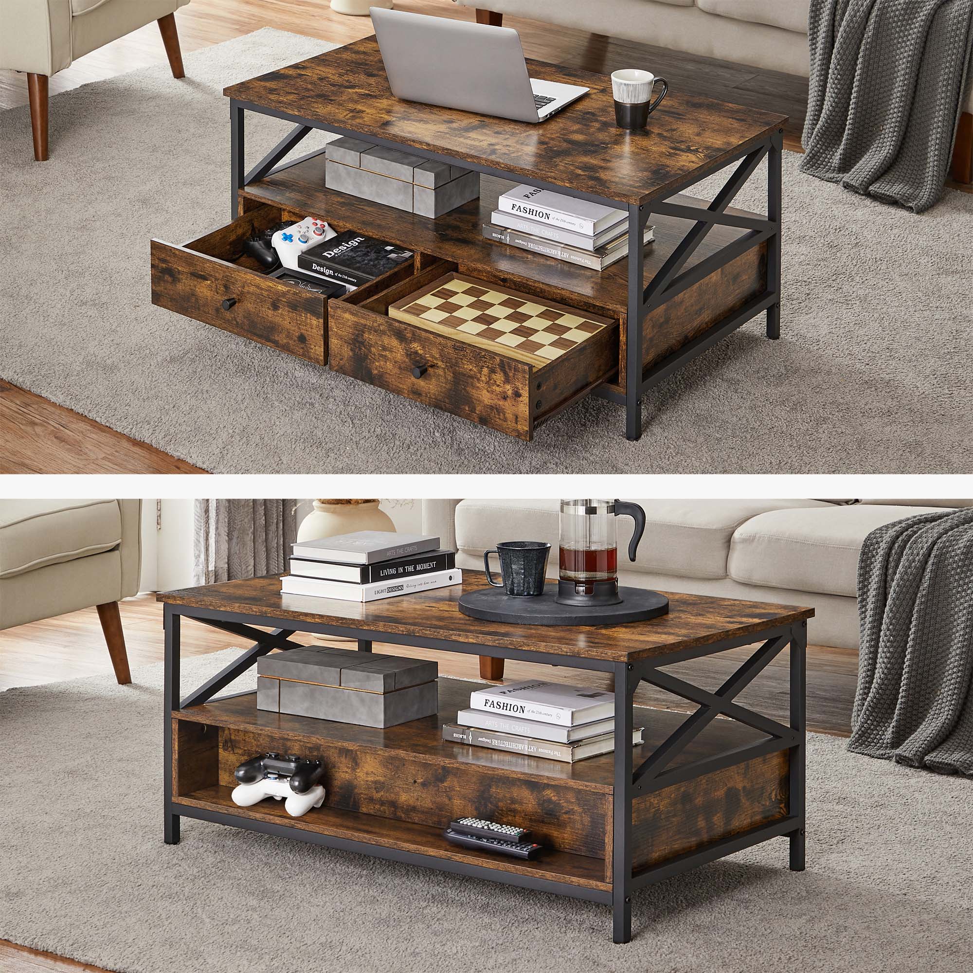 Coffee table - Living room table - With 2 drawers - 100 x 55 x 45 cm - Brown