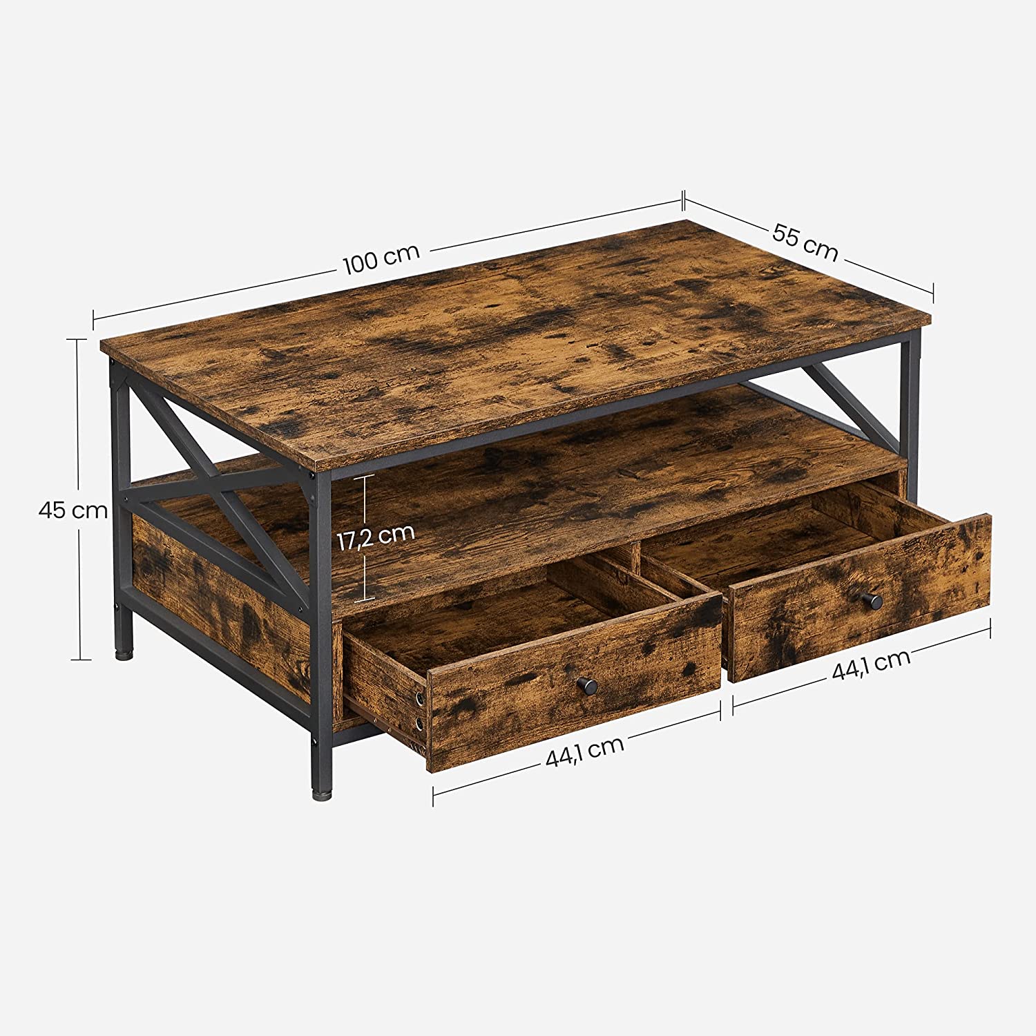 Coffee table - Living room table - With 2 drawers - 100 x 55 x 45 cm - Brown