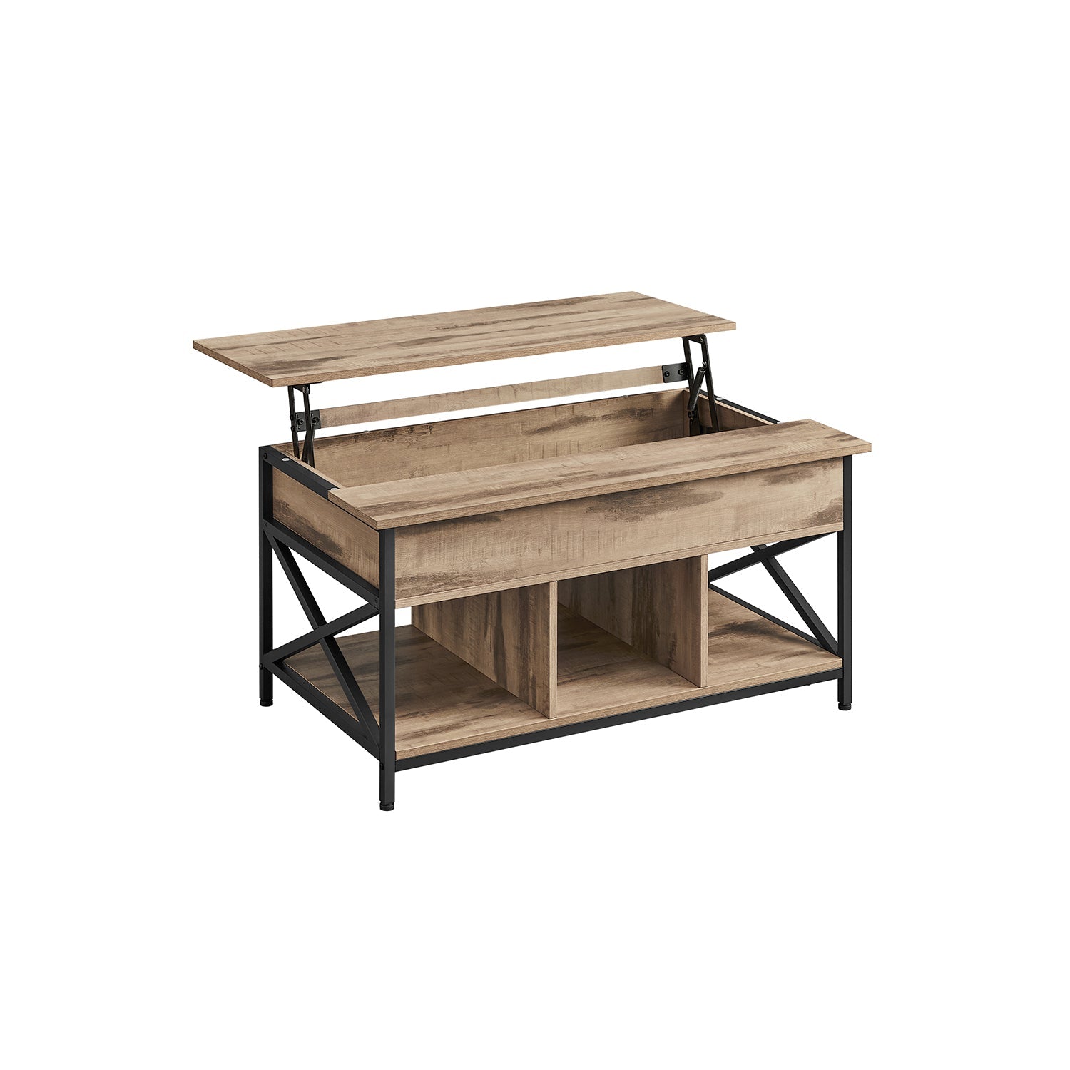 Coffee table - Living room table - With hidden storage space - Vintage brown -black