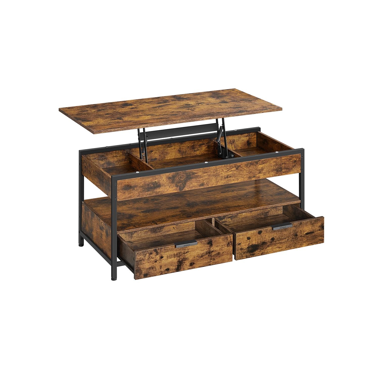 Coffee table-with drawers-vintage brown-ink black