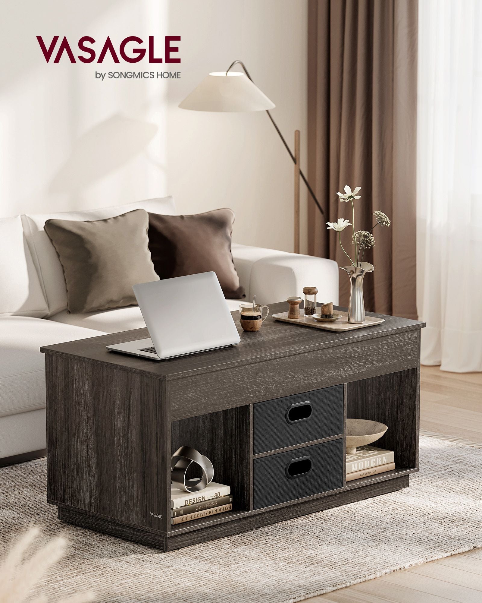 Coffee table with 2 drawers and courses asbruin