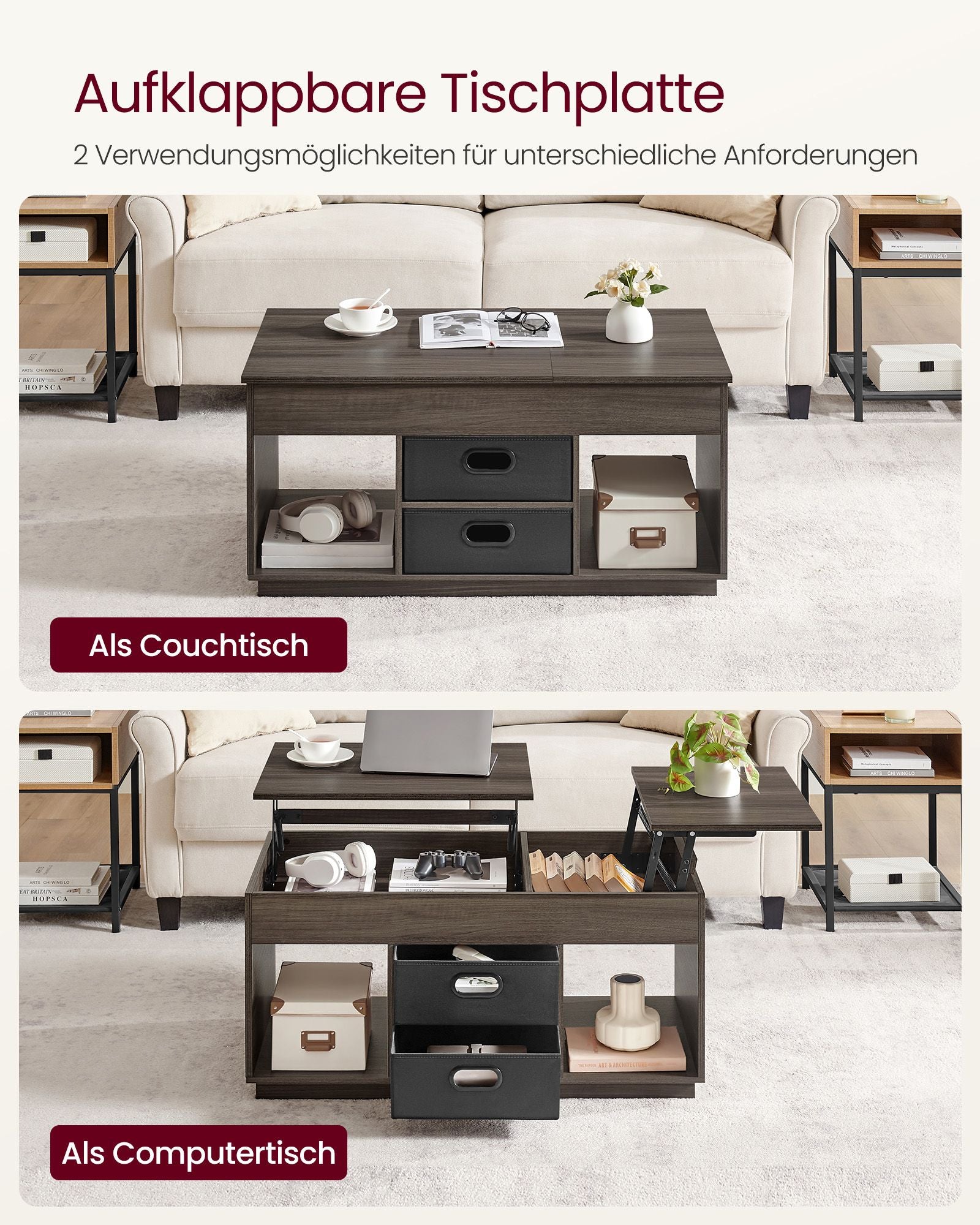 Coffee table with 2 drawers and courses asbruin