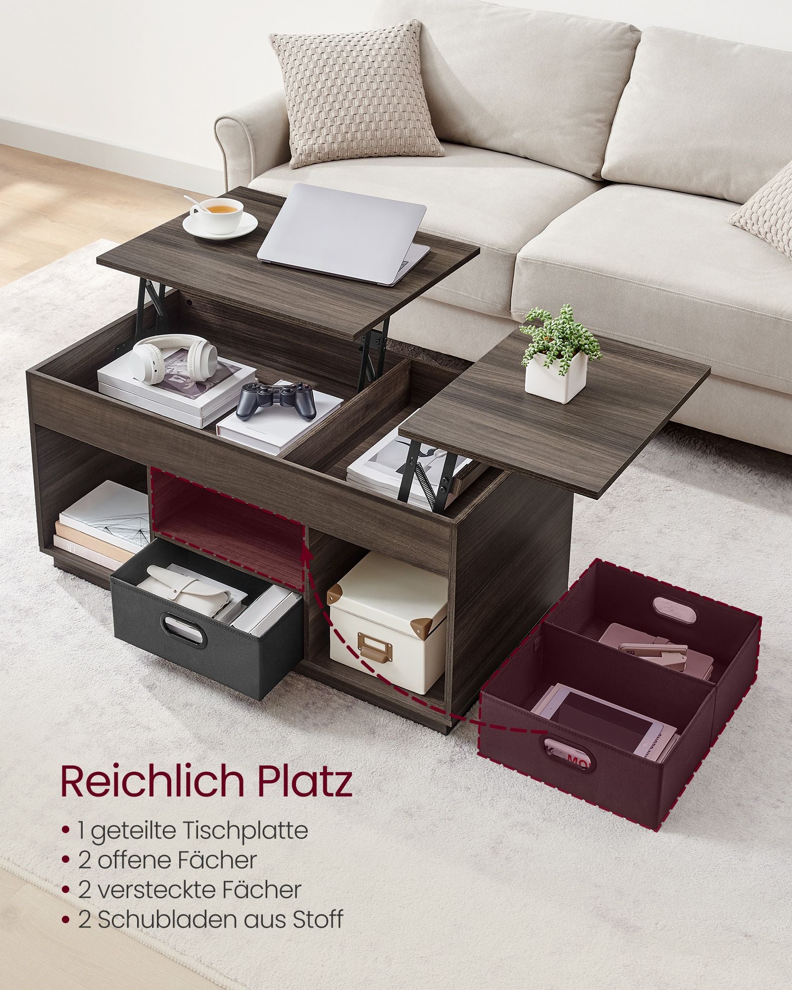 Coffee table with 2 drawers and courses asbruin