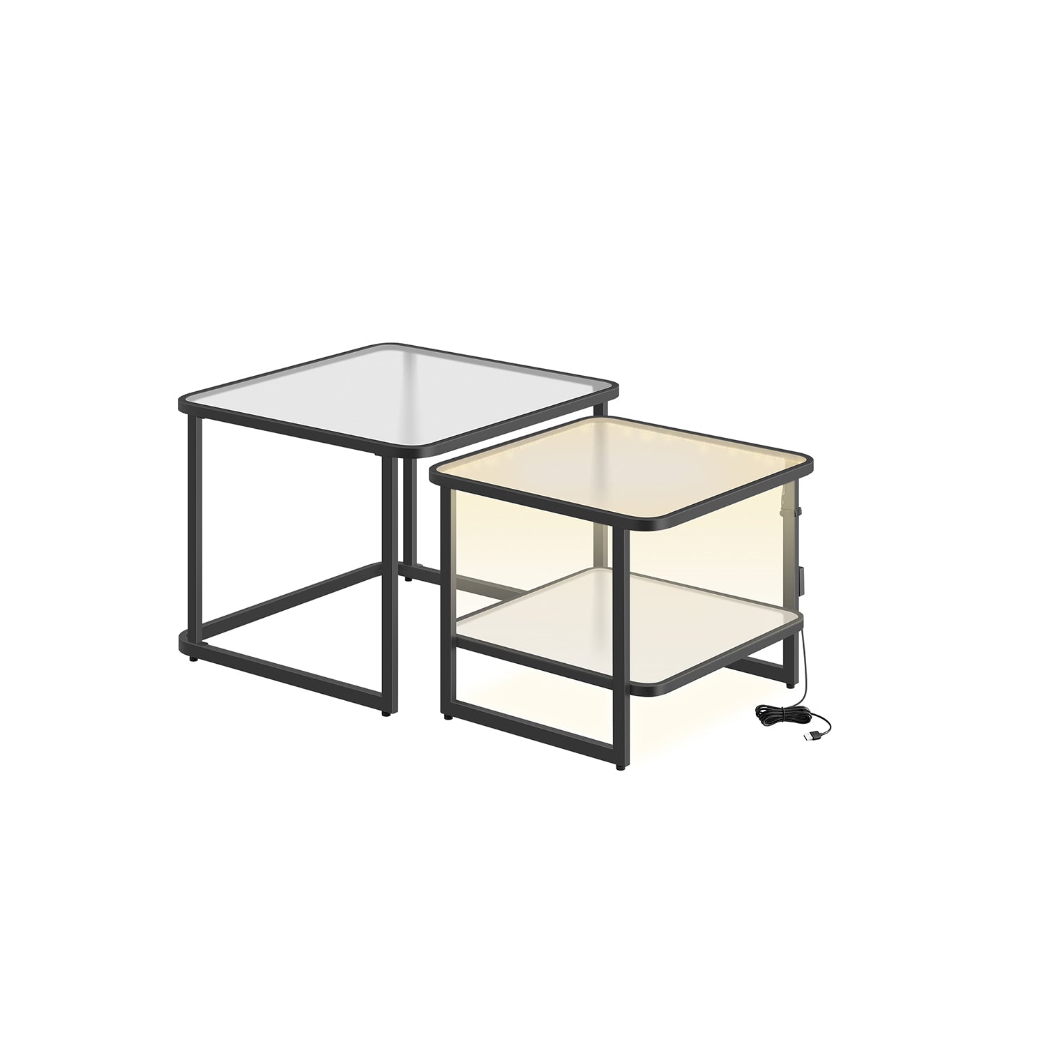 Coffee table set of 2 with LED light cloud white-parel white