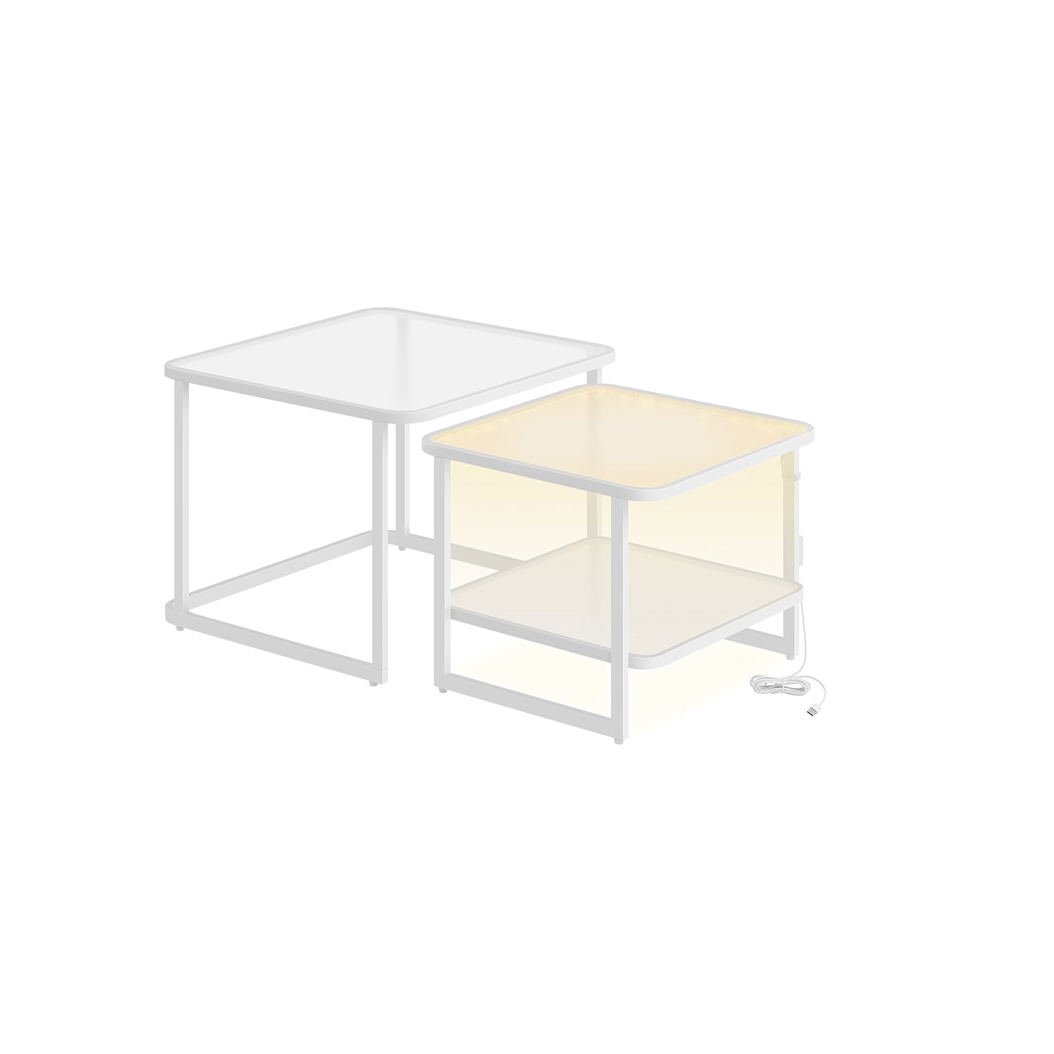 Coffee table set of 2 with LED light cloud white-parel white