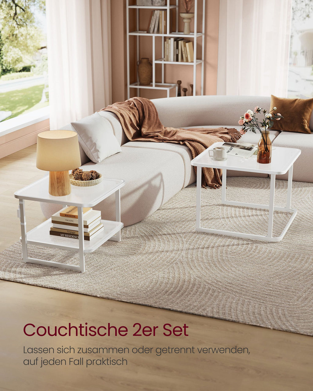 Coffee table set of 2 with LED light cloud white-parel white