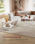 Coffee table set of 2 with LED light cloud white-parel white