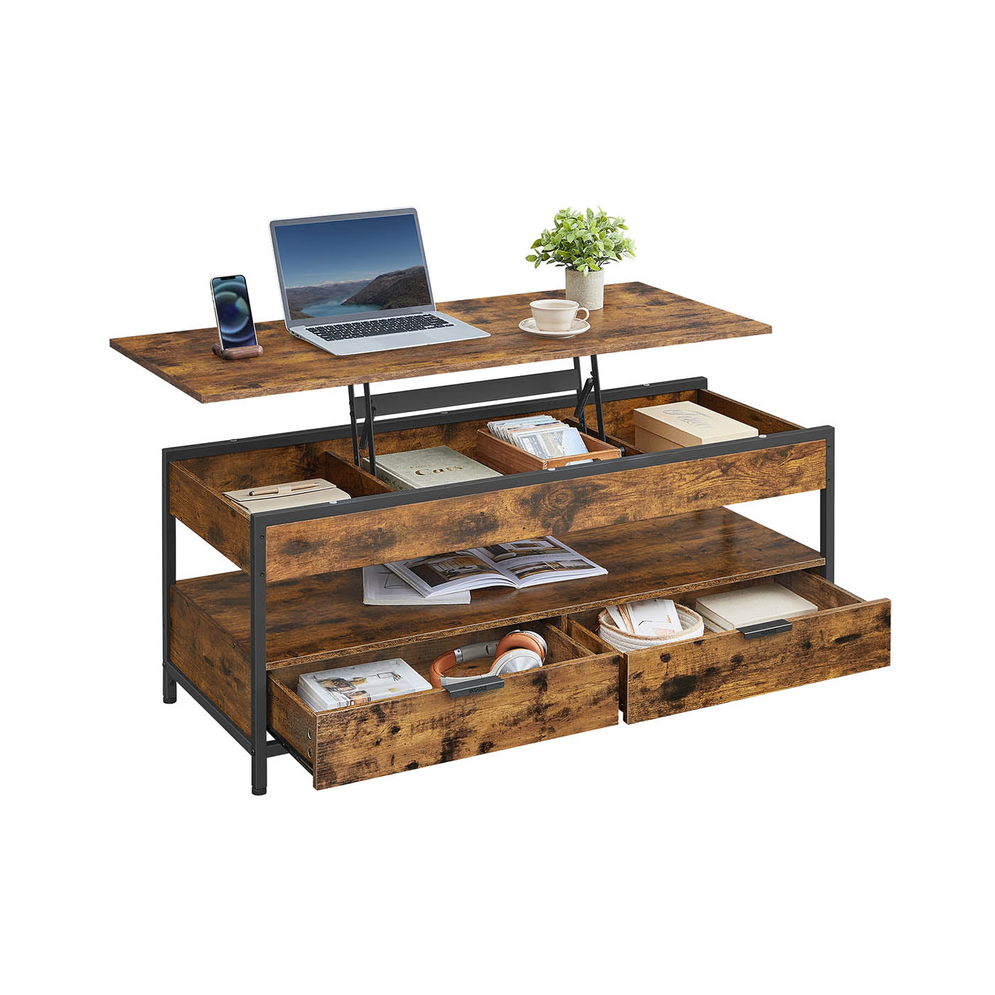 Coffee table with drawers 50 x 120 cm Camel brown-ink black