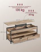 Coffee table with drawers 50 x 120 cm Camel brown-ink black