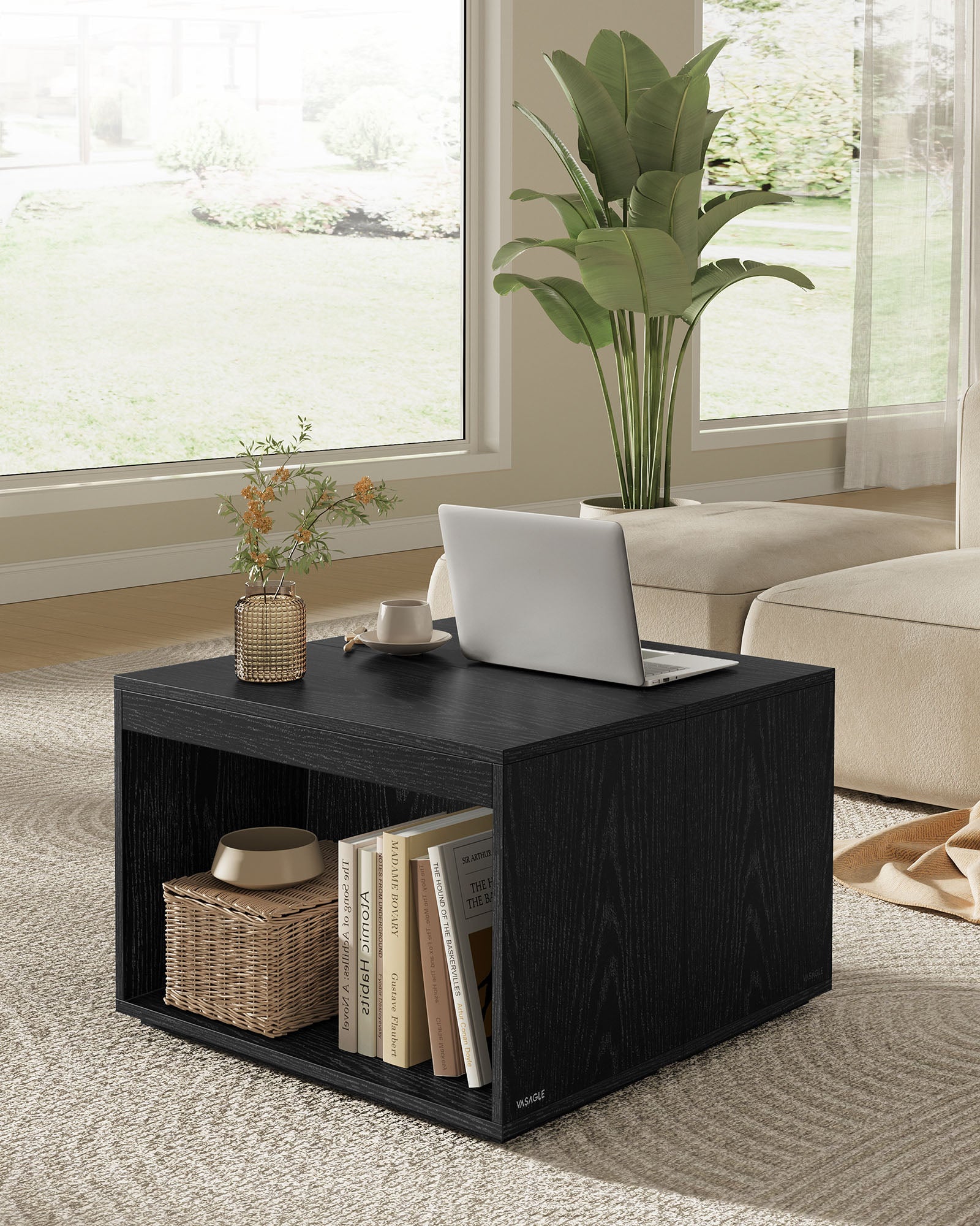 Coffee table set of 3 with storage space in Ebony Black