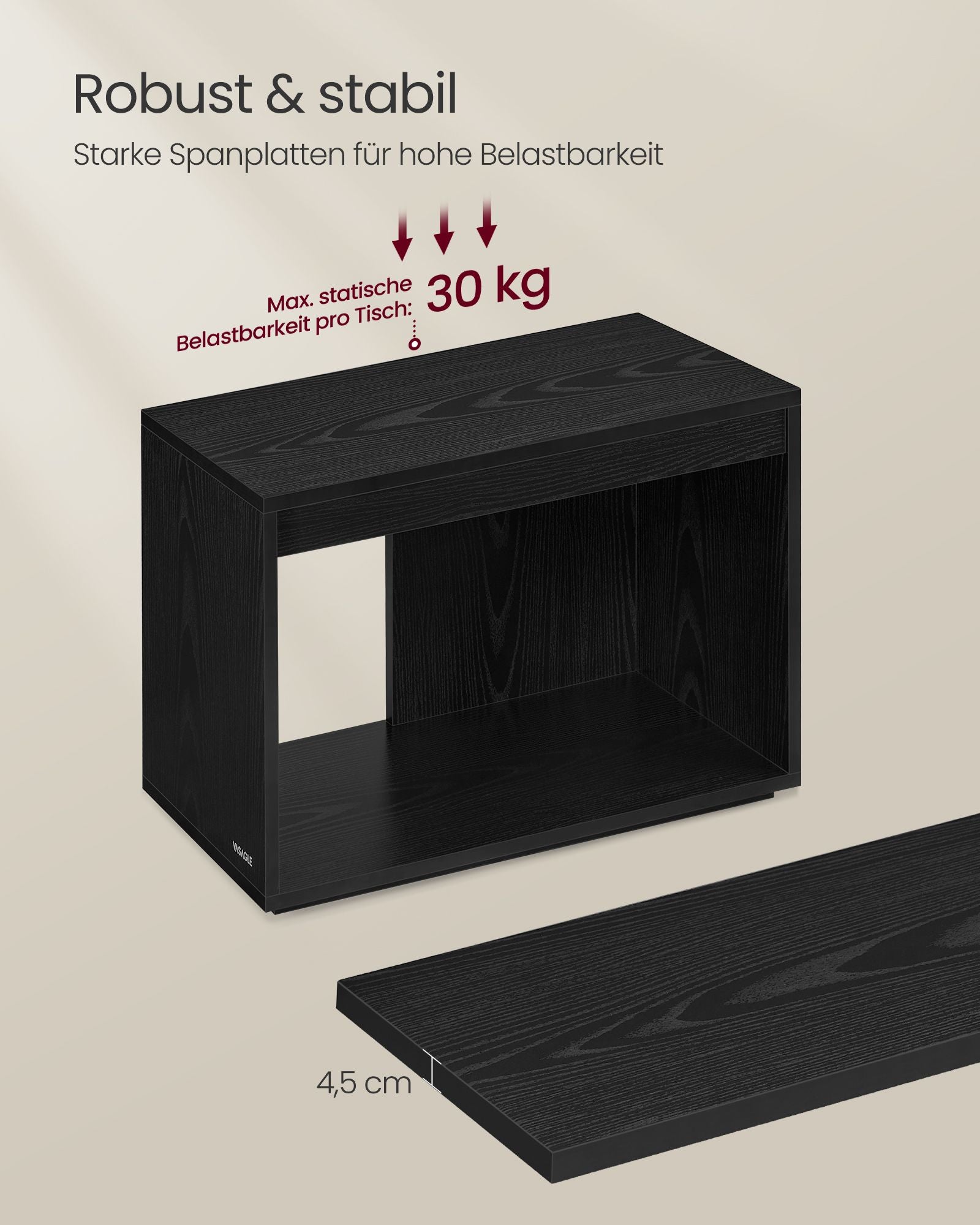 Coffee table set of 3 with storage space in Ebony Black