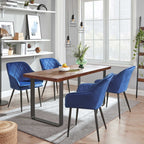 Dining room chair - Updated with velvet - with armrests and metal legs - Blue