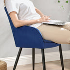 Dining room chair - Updated with velvet - with armrests and metal legs - Blue