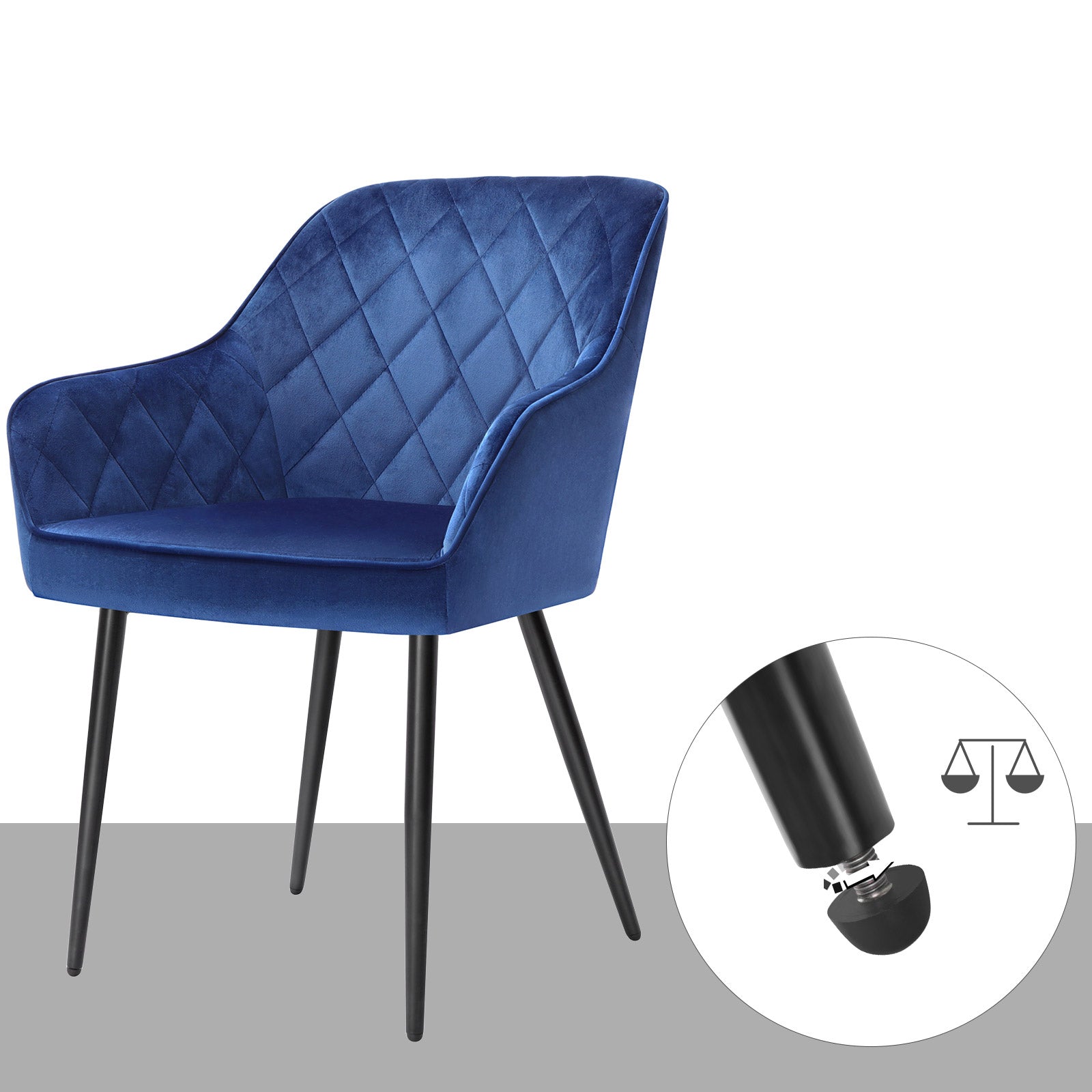 Dining room chair - Updated with velvet - with armrests and metal legs - Blue