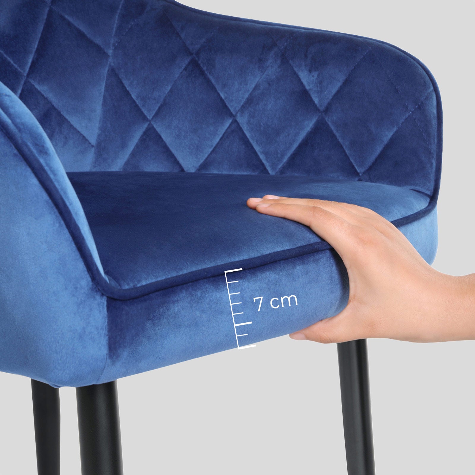 Dining room chair - Updated with velvet - with armrests and metal legs - Blue