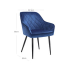 Dining room chair - Updated with velvet - with armrests and metal legs - Blue