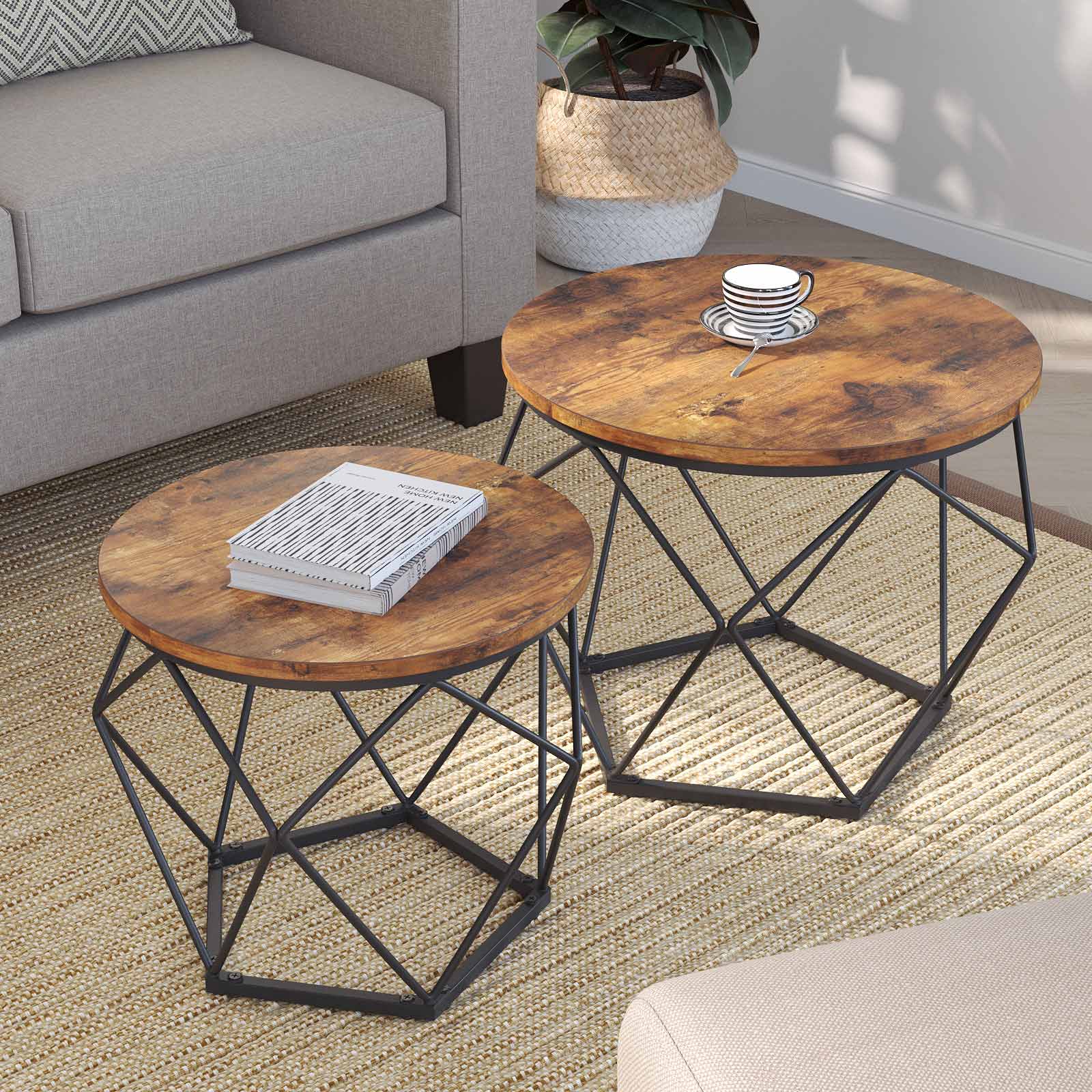 Coffee tables - Set of 2 - Industrial - Vintage Brown/Black