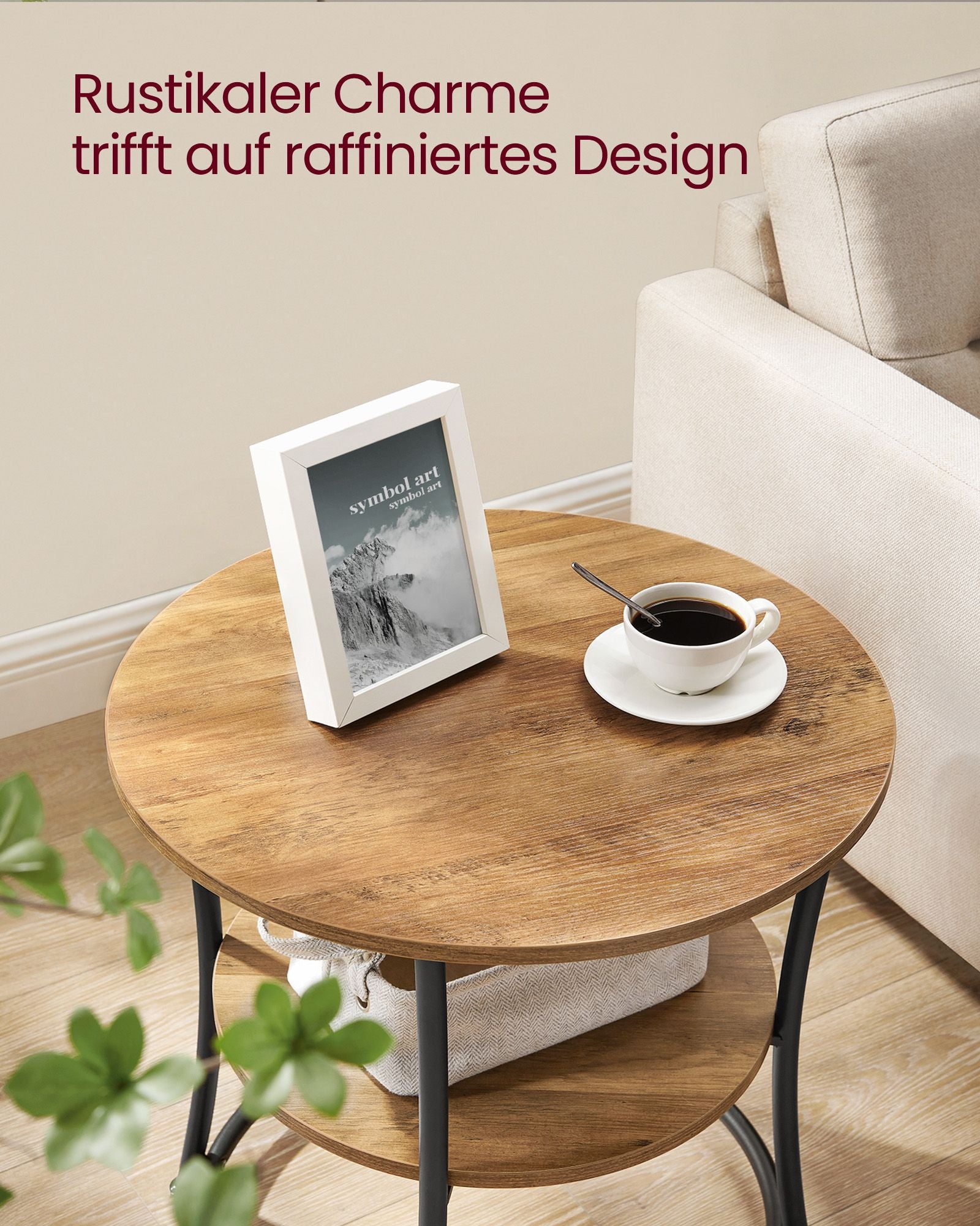 Side table with 2 shelves and steel frame