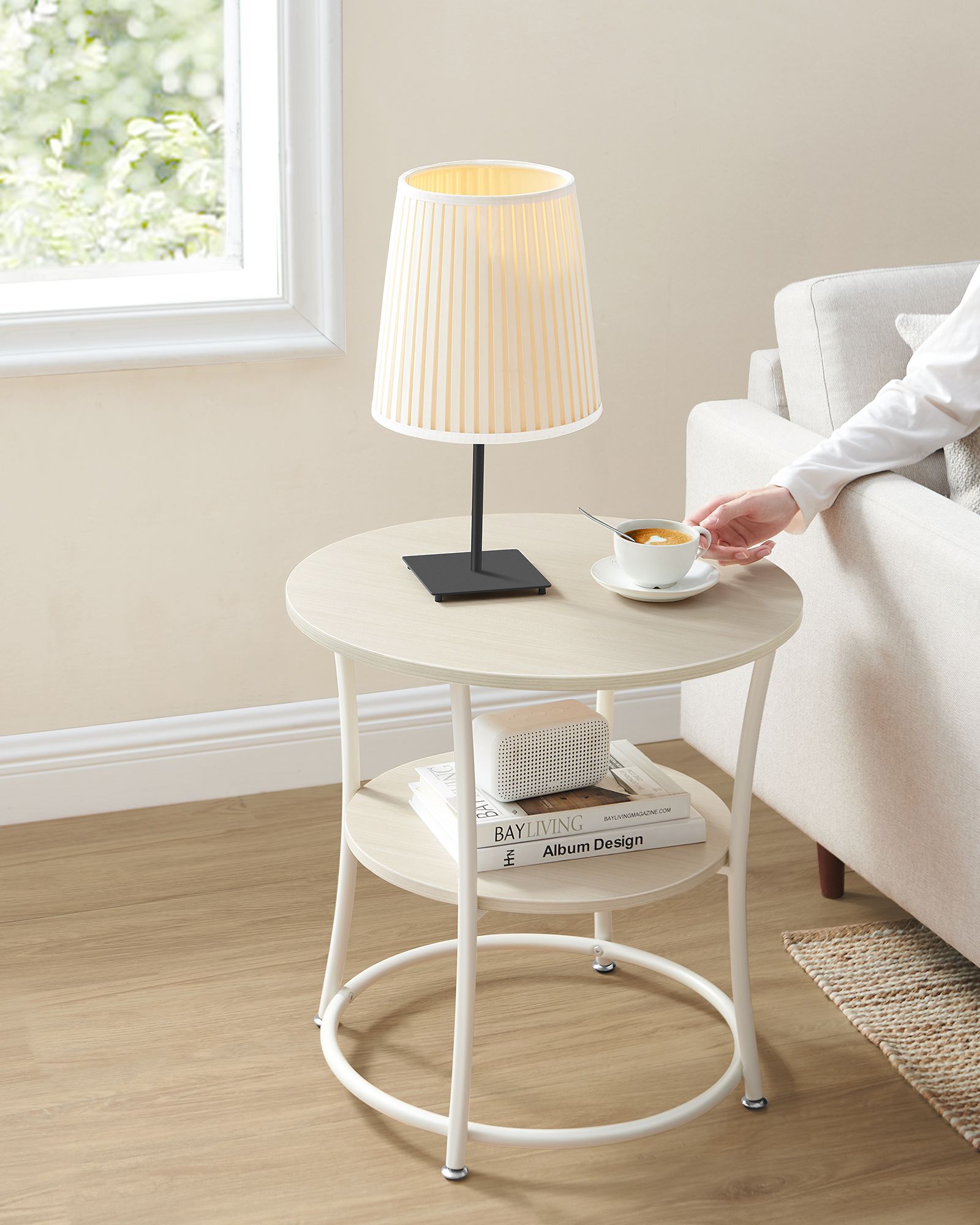 Side table with 2 shelves - steel frame - natural beige