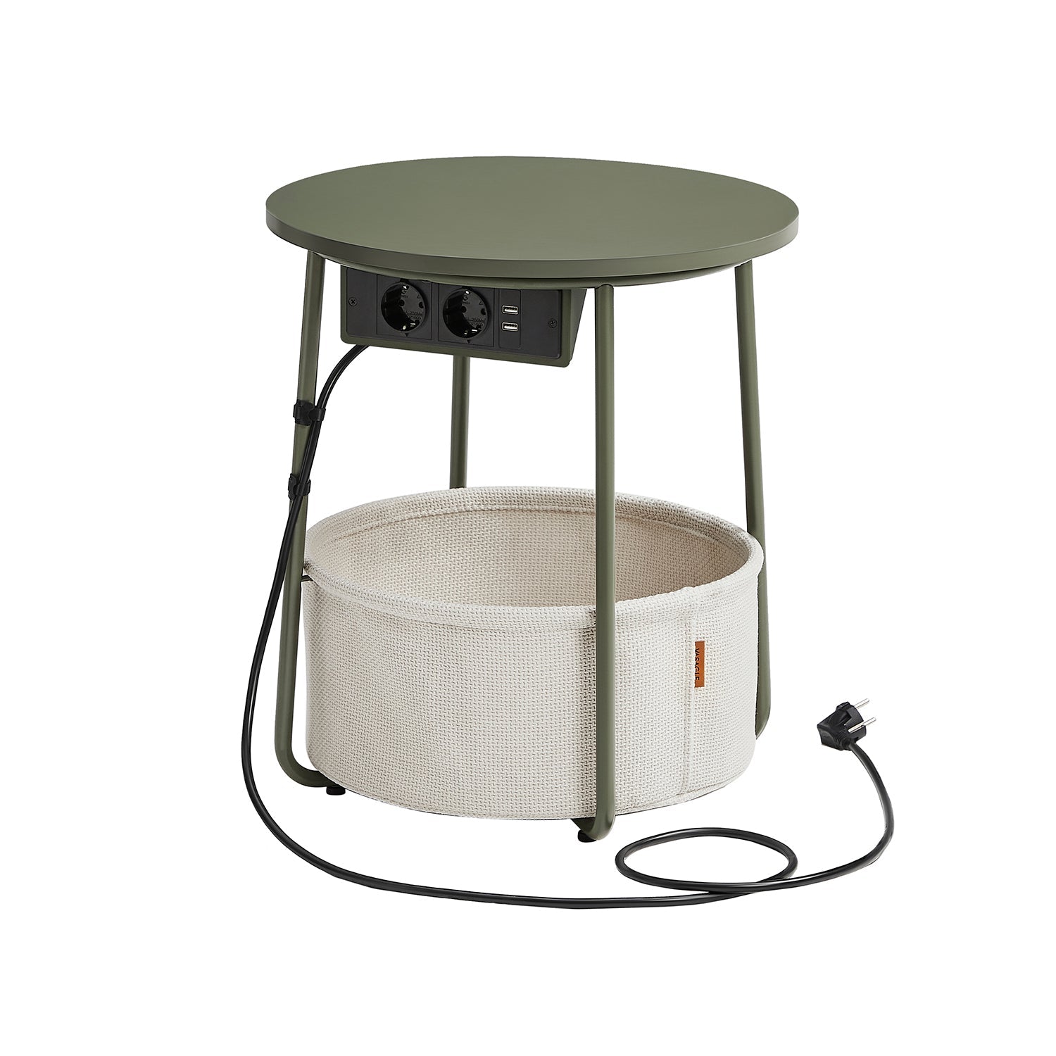 Side table - bedside table - with charging station and socket - with basket - white
