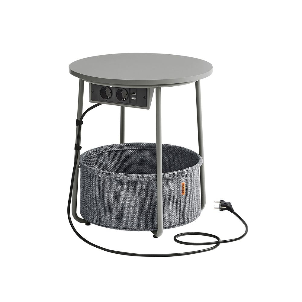 Side table - bedside table - with charging station and socket - with basket - white