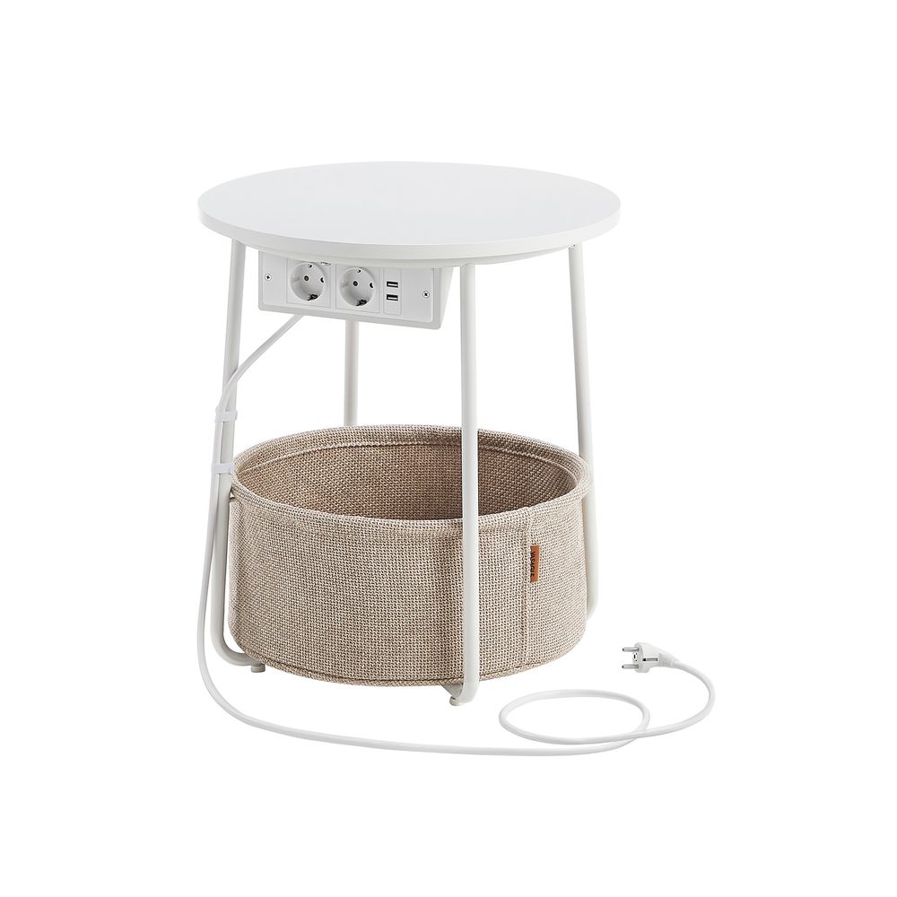 Side table - bedside table - with charging station and socket - with basket - white