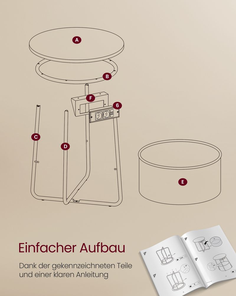 Side table - bedside table - with charging station and socket - with basket - white