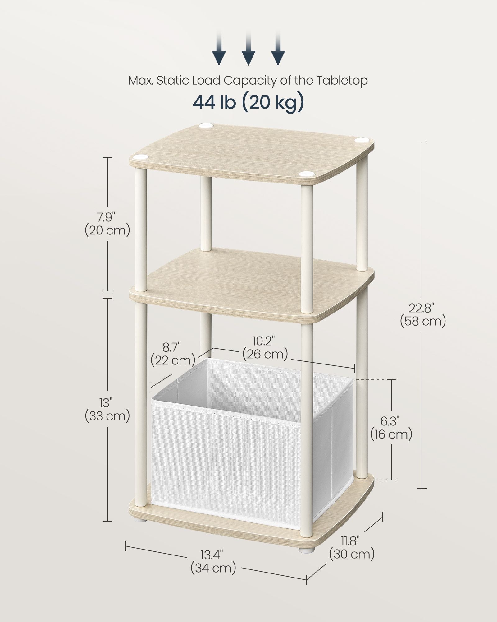 Modern side table - 3 storage boards - natural beige