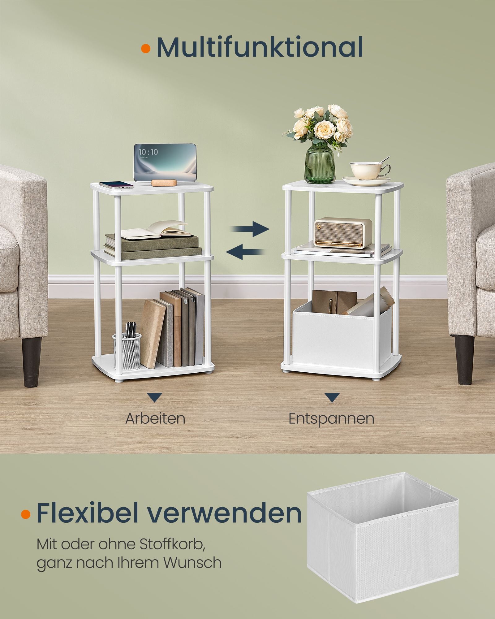 Side table with 3 shelves - 30 x 34 x 58 cm, Snow White
