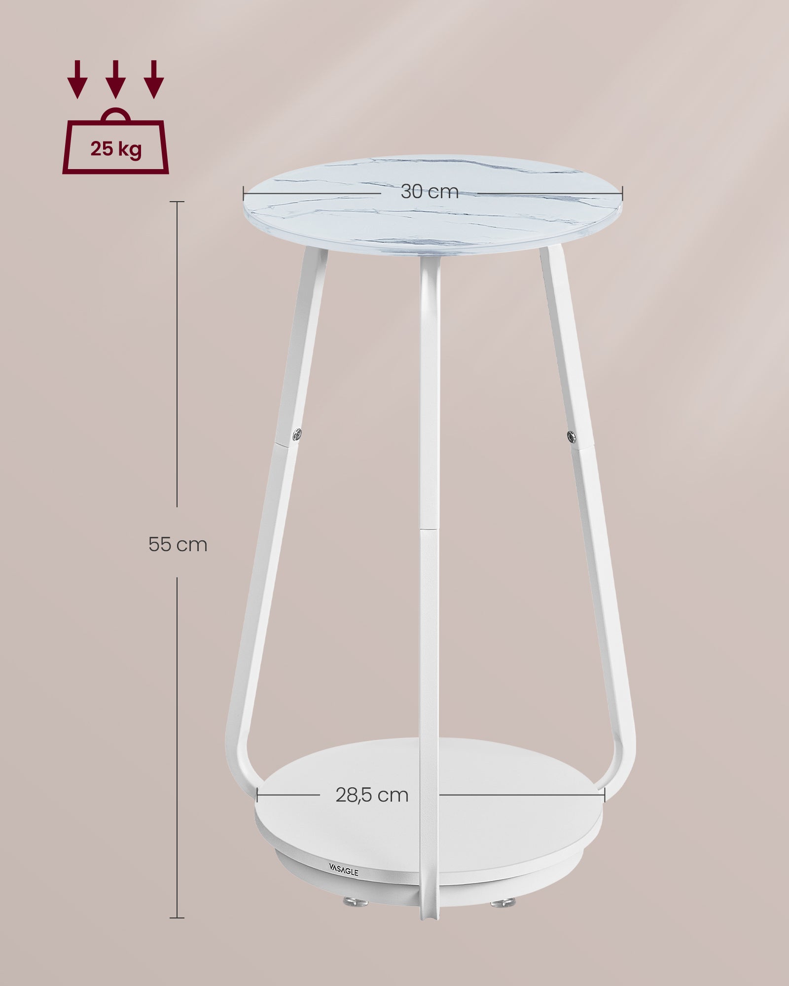 Round side table with 2 levels and glass top and board