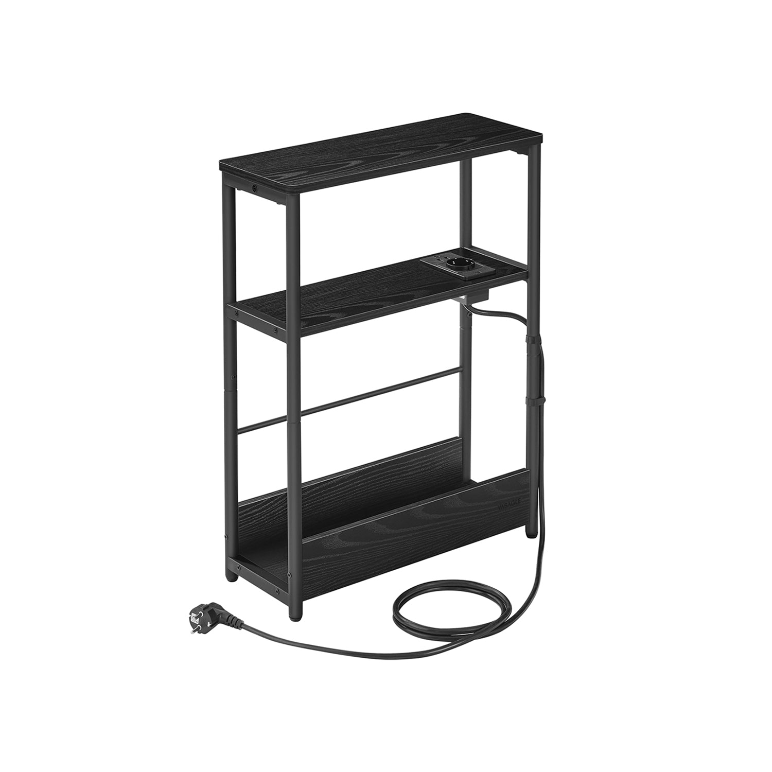 Side table - with 3 shelves - narrow - ebony black & ink -black