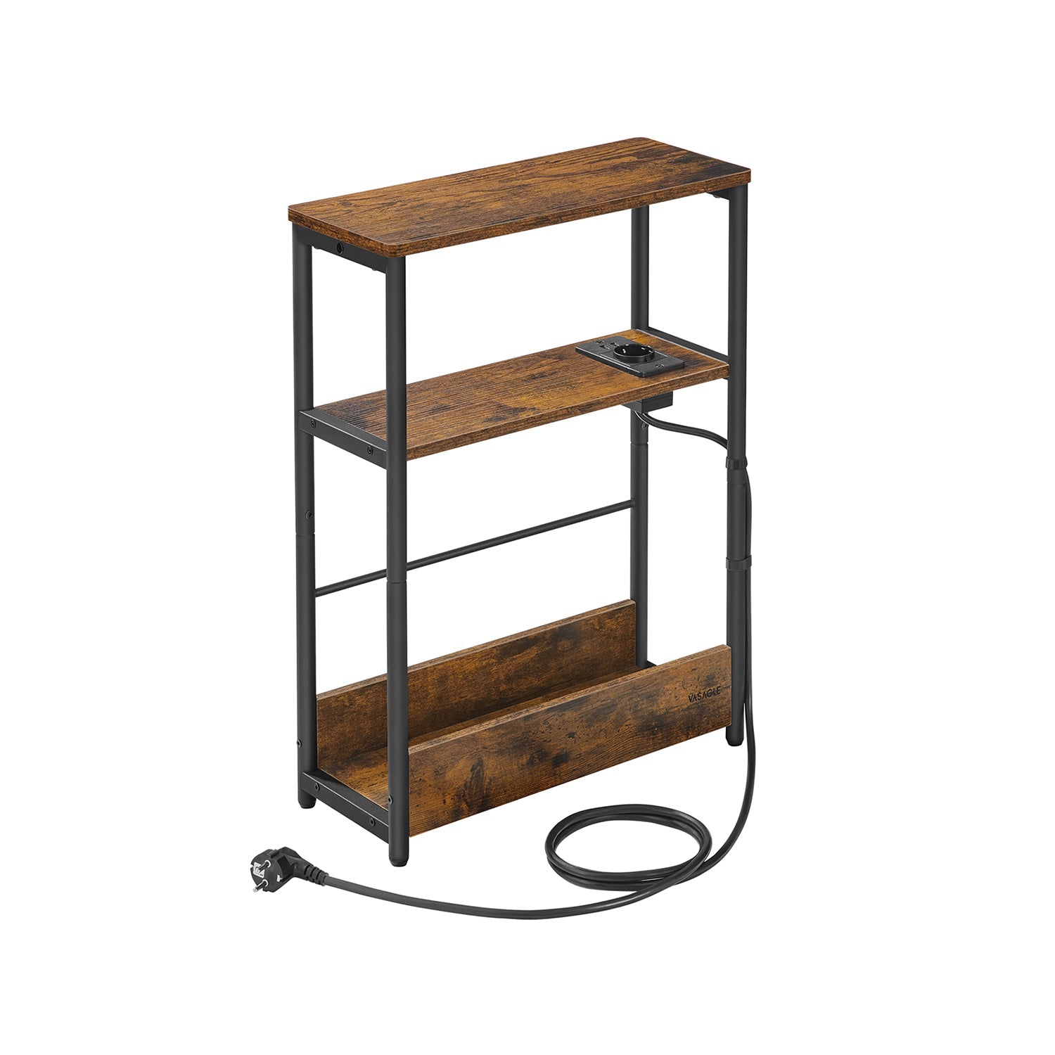 Side table - with 3 shelves - narrow - ebony black & ink -black