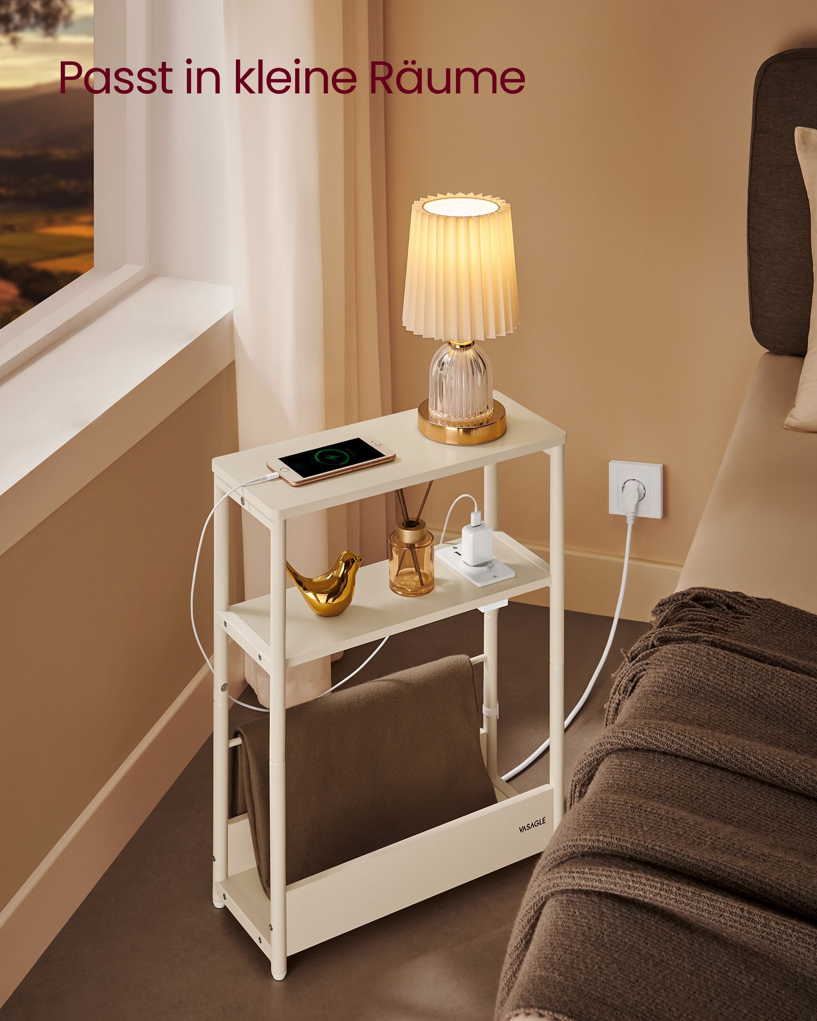 Side table - with 3 shelves - narrow - ebony black & ink -black