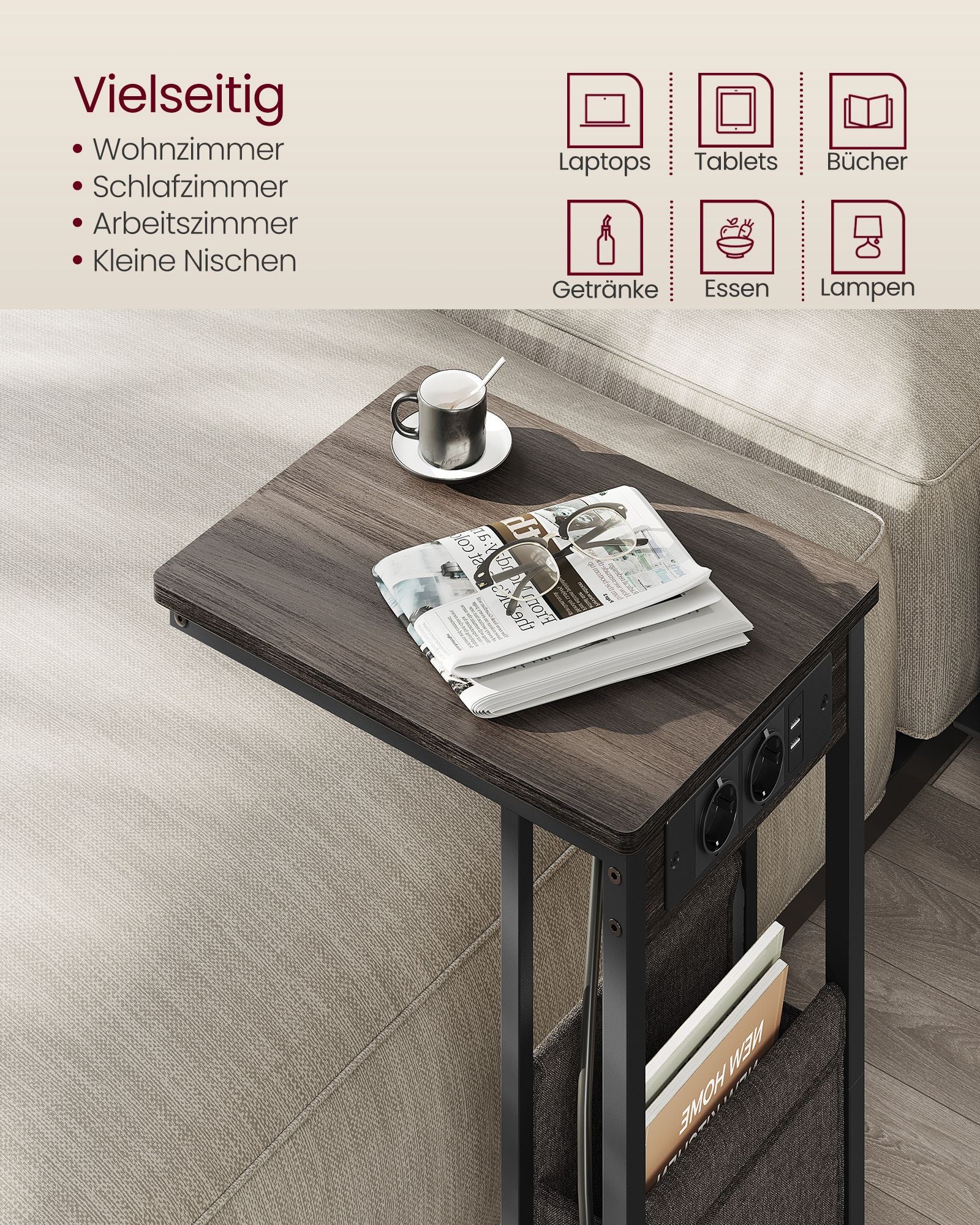 C-shaped side table-with 2 sockets-asbruin