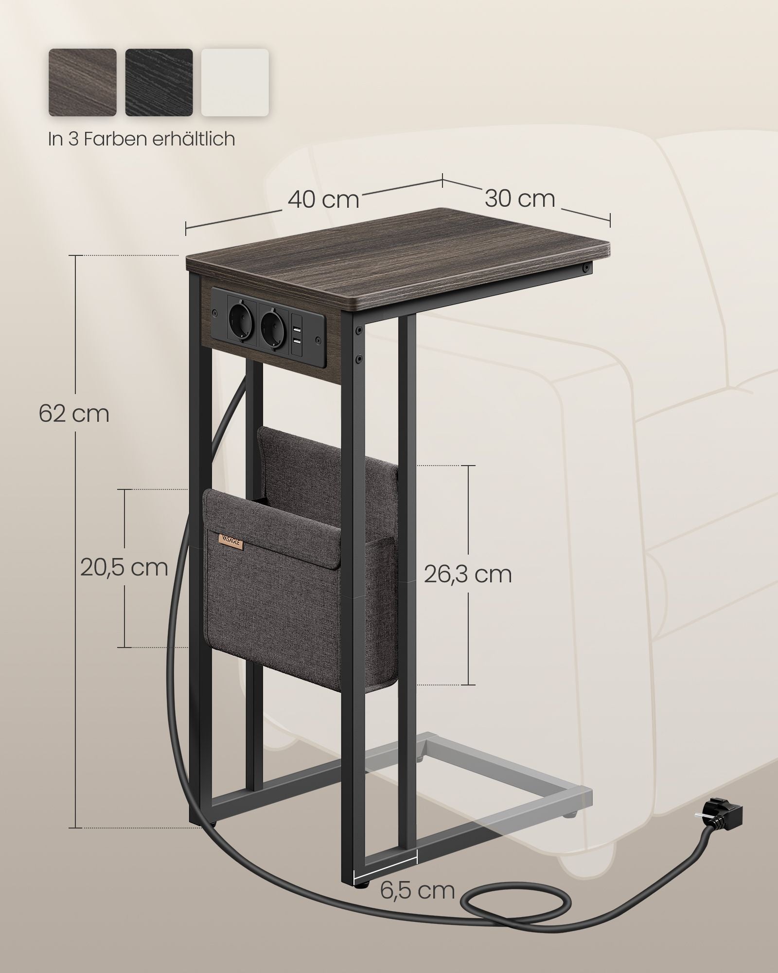 C-shaped side table-with 2 sockets-asbruin