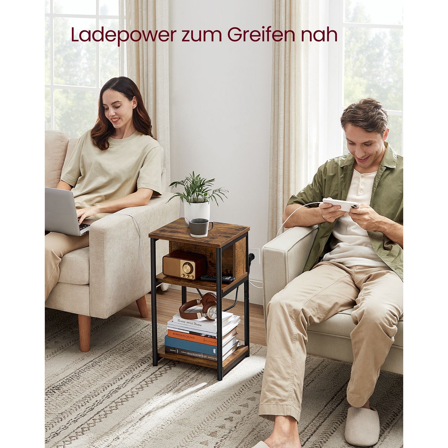 Bedside table with socket
