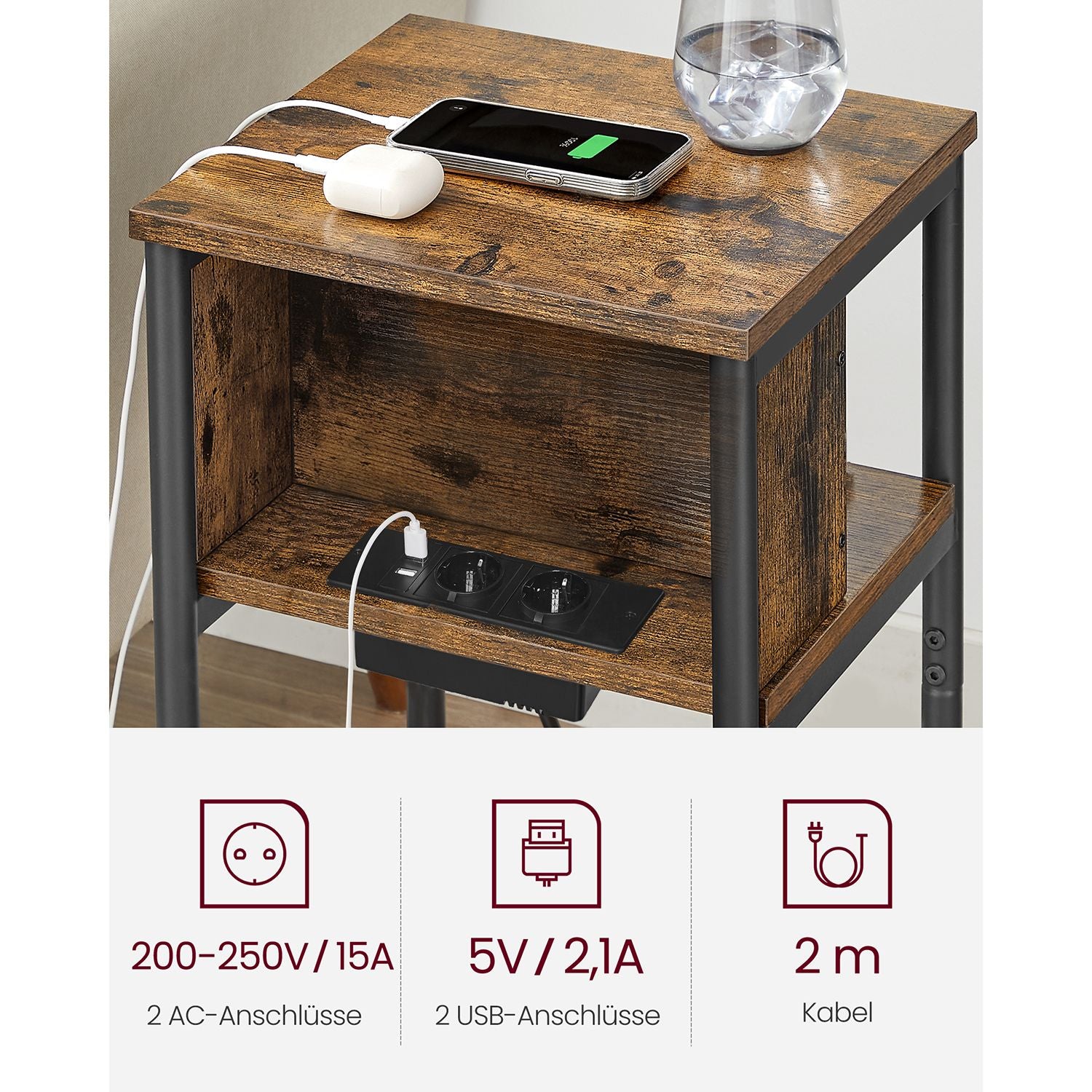 Bedside table with socket