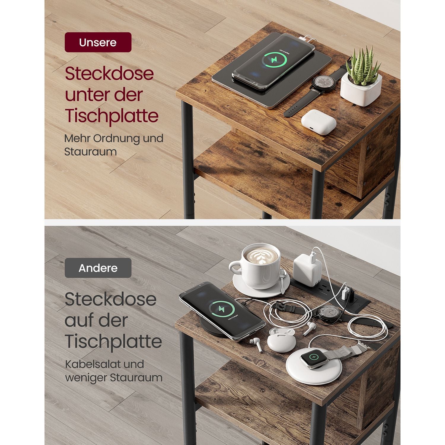 Bedside table with socket