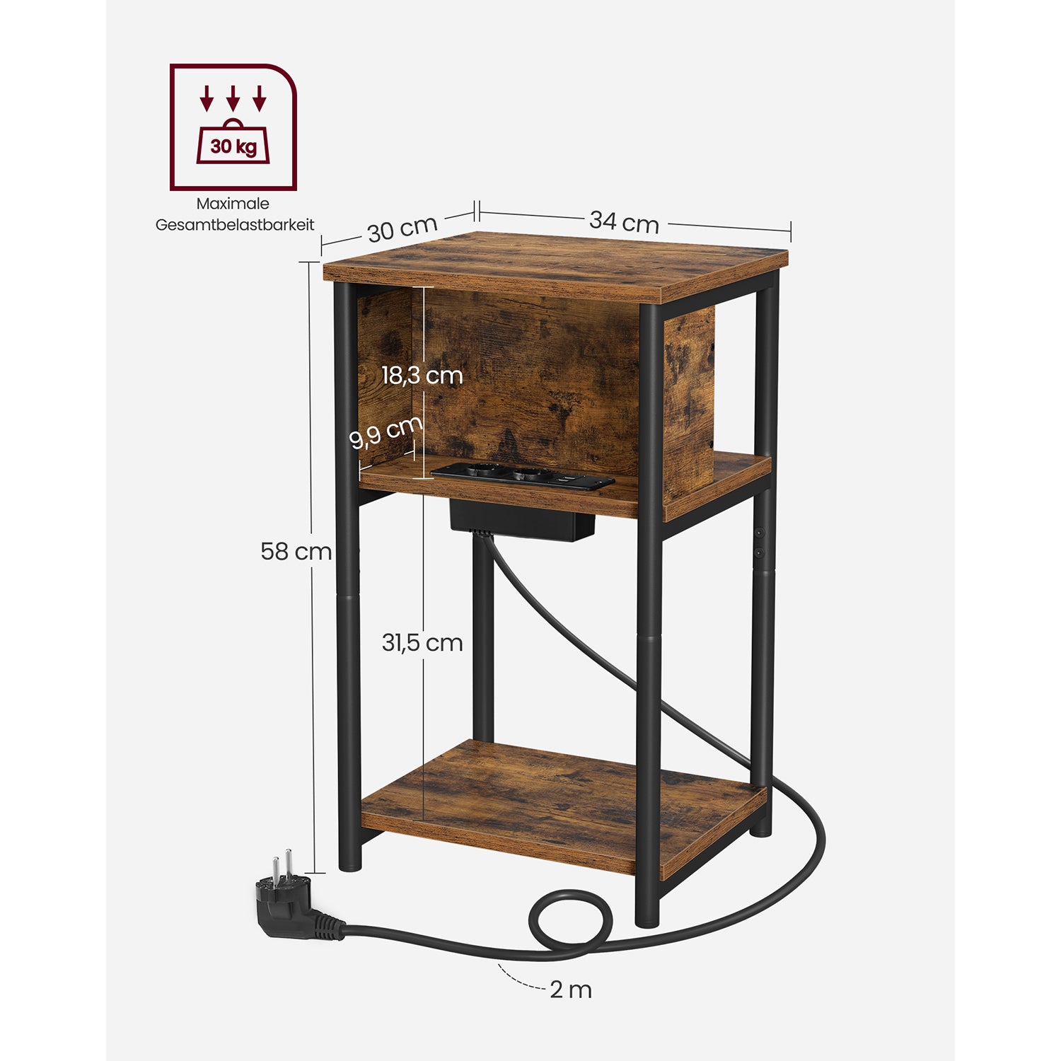 Bedside table with socket