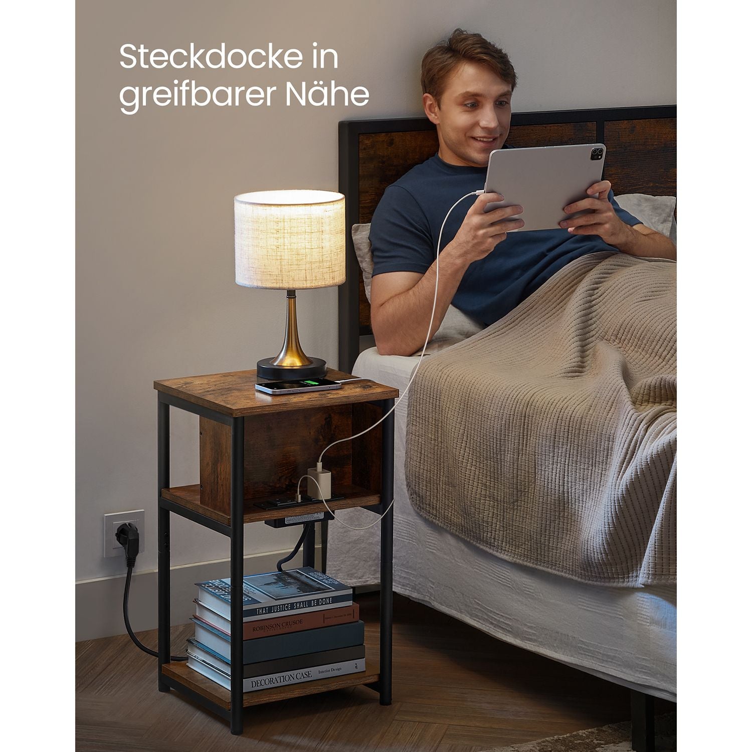 Bedside table with socket