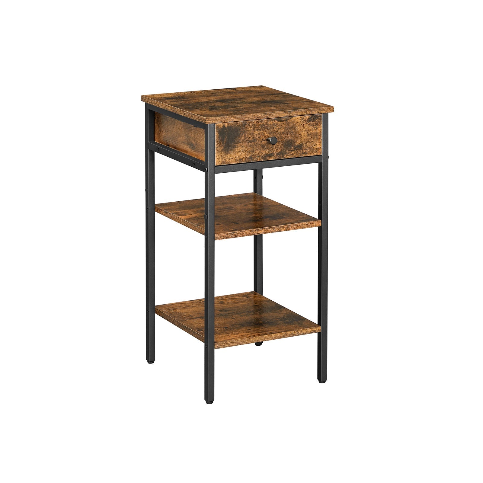 Bedside table - side table - with drawer and 2 shelves - 35 x 35 x 70 cm - vintage brown/black
