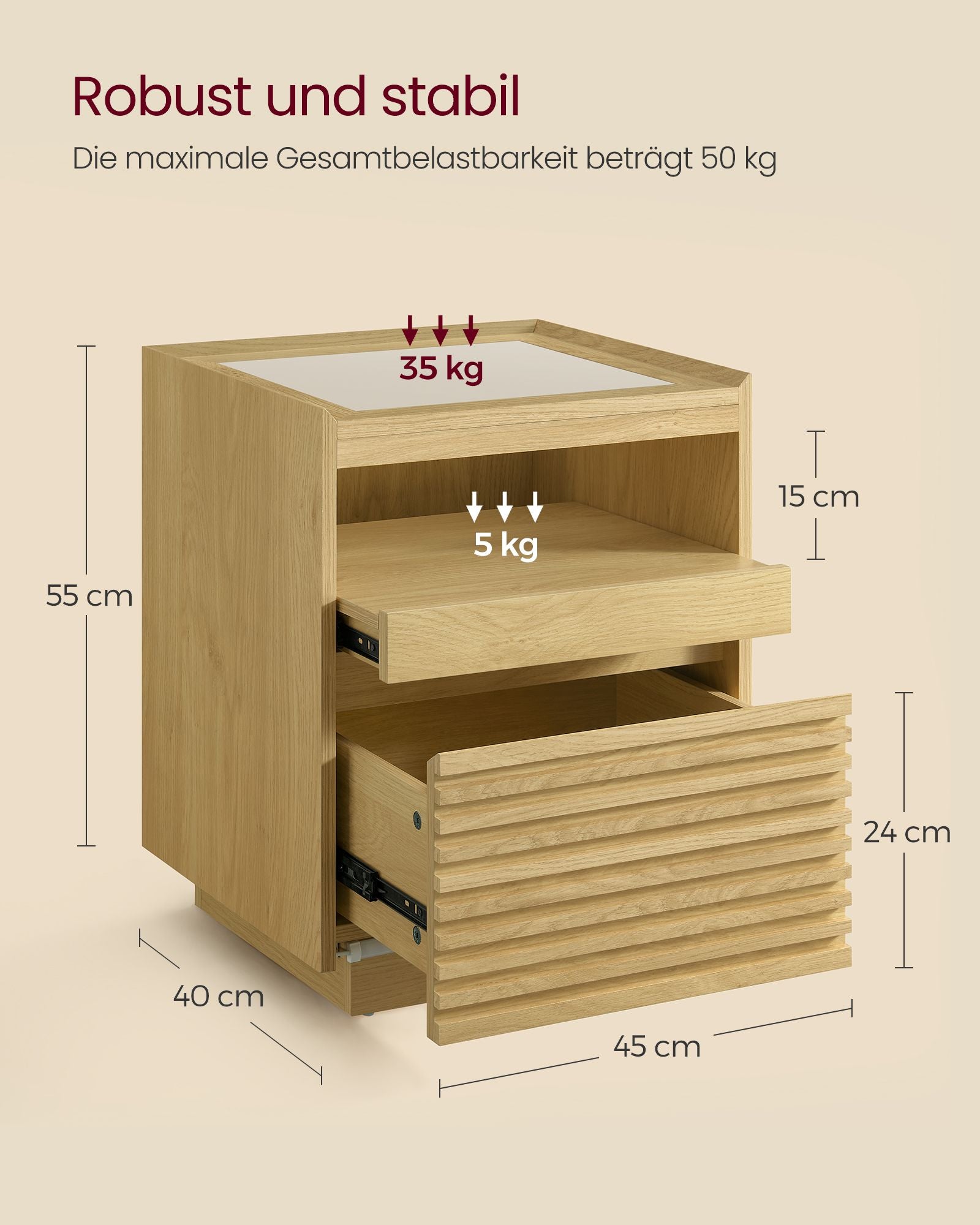 Bedside table-with LED lighting & extendable board
