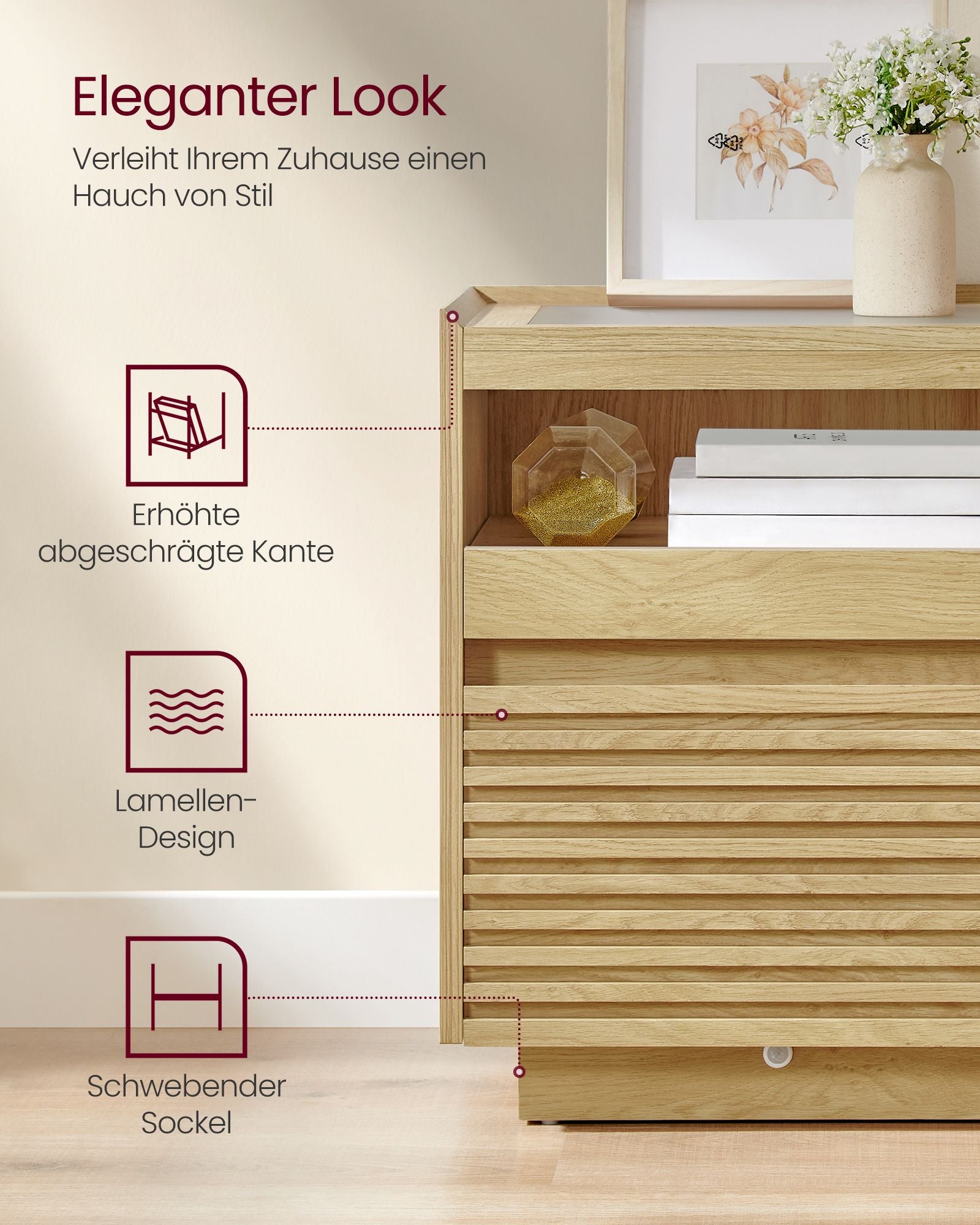 Bedside table-with LED lighting & extendable board