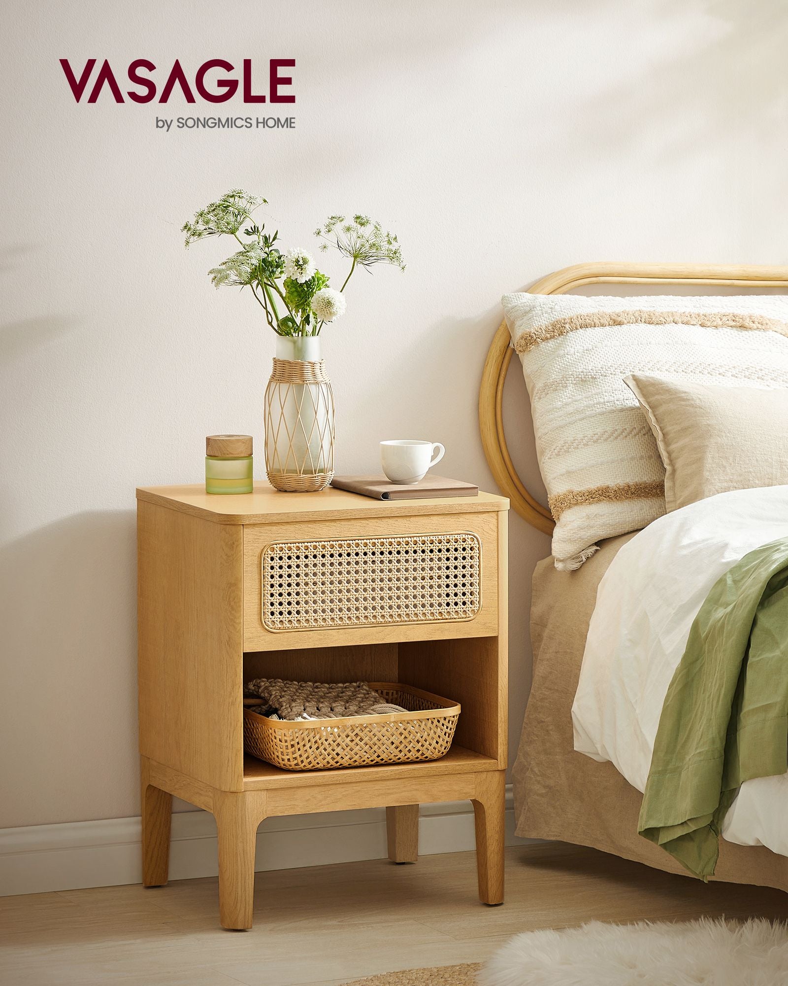 Bedside table - modern - with drawer and open compartment